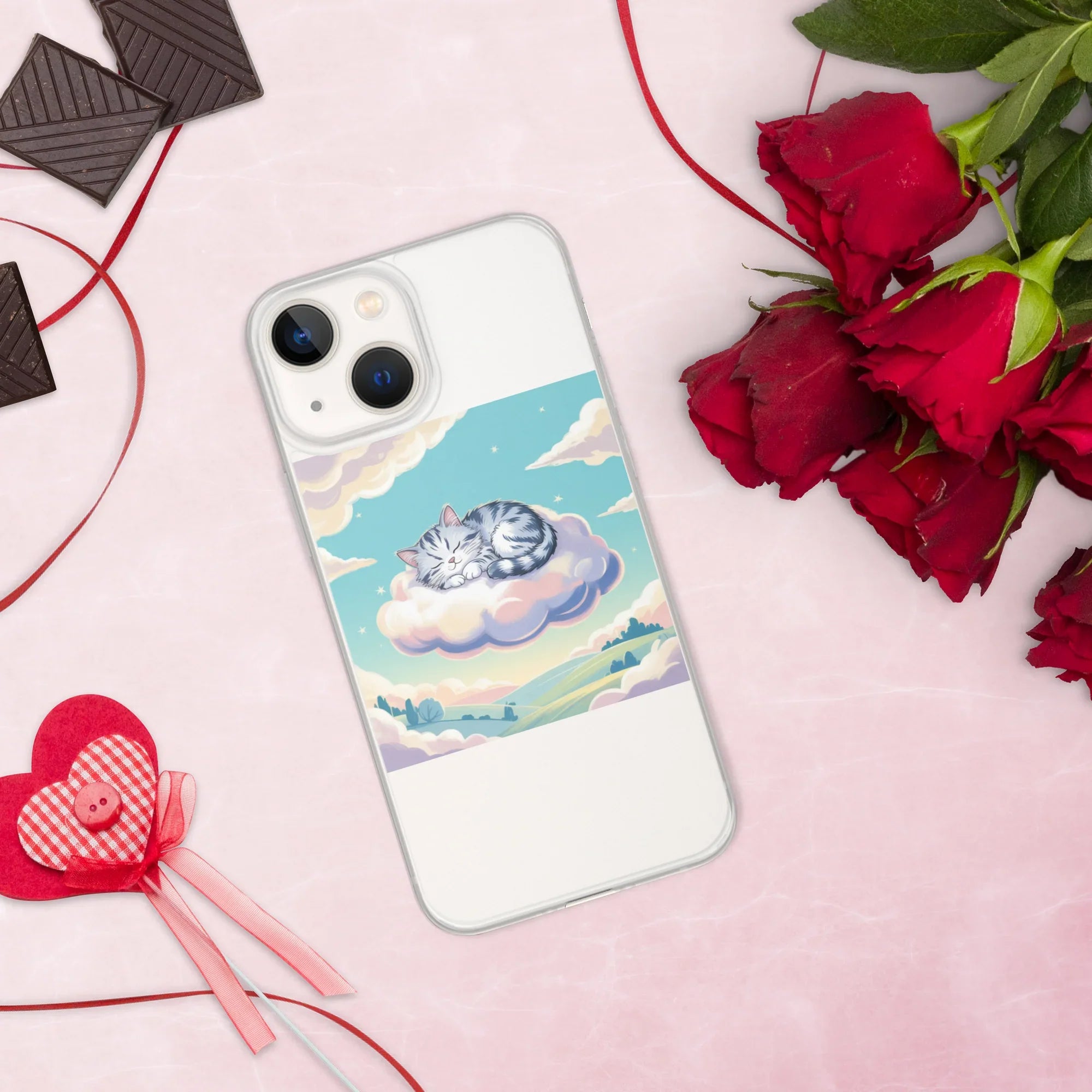 Cute Sleeping Kitten Phone Case – Fluffy Cat on Cloud | Pastel Sky & Dreamy Aesthetic for Cat Lovers - RaZits
