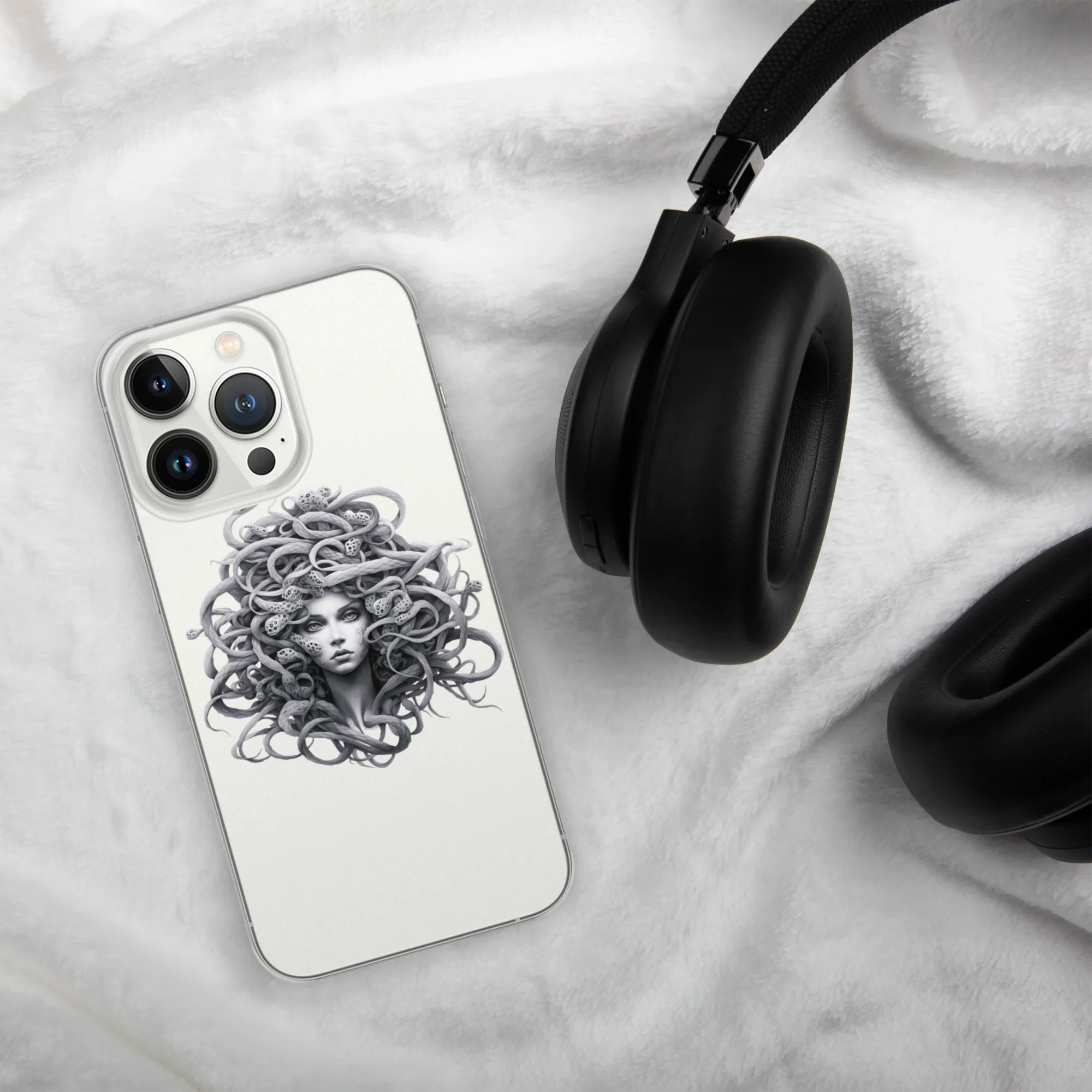 Medusa Black and White iPhone Case – Monochrome Myth Art Design - RaZits