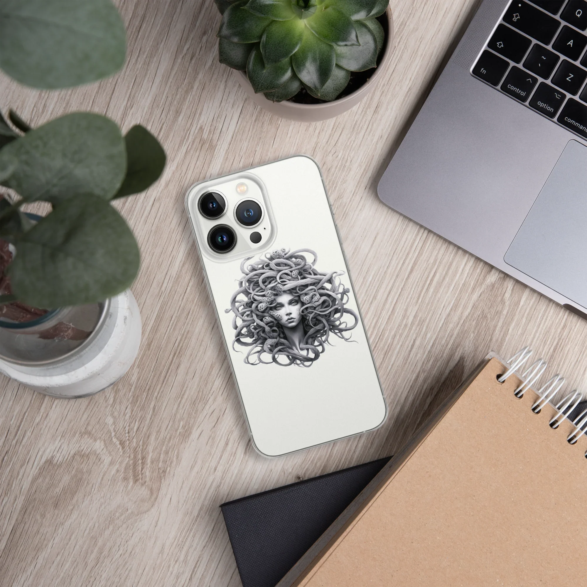 Medusa Black and White iPhone Case – Monochrome Myth Art Design - RaZits