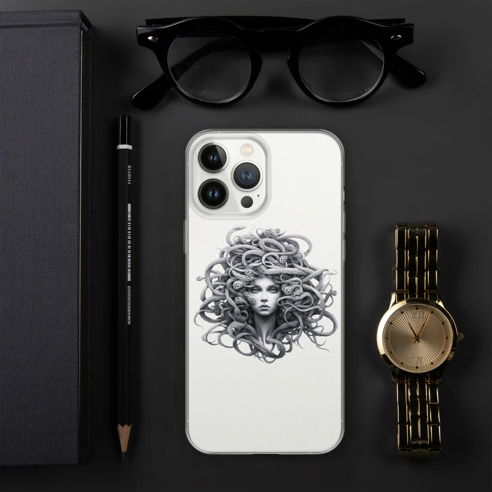 Medusa Black and White iPhone Case – Monochrome Myth Art Design - RaZits