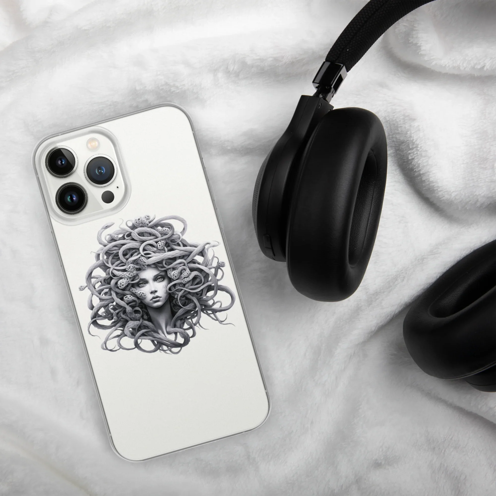 Medusa Black and White iPhone Case – Monochrome Myth Art Design - RaZits