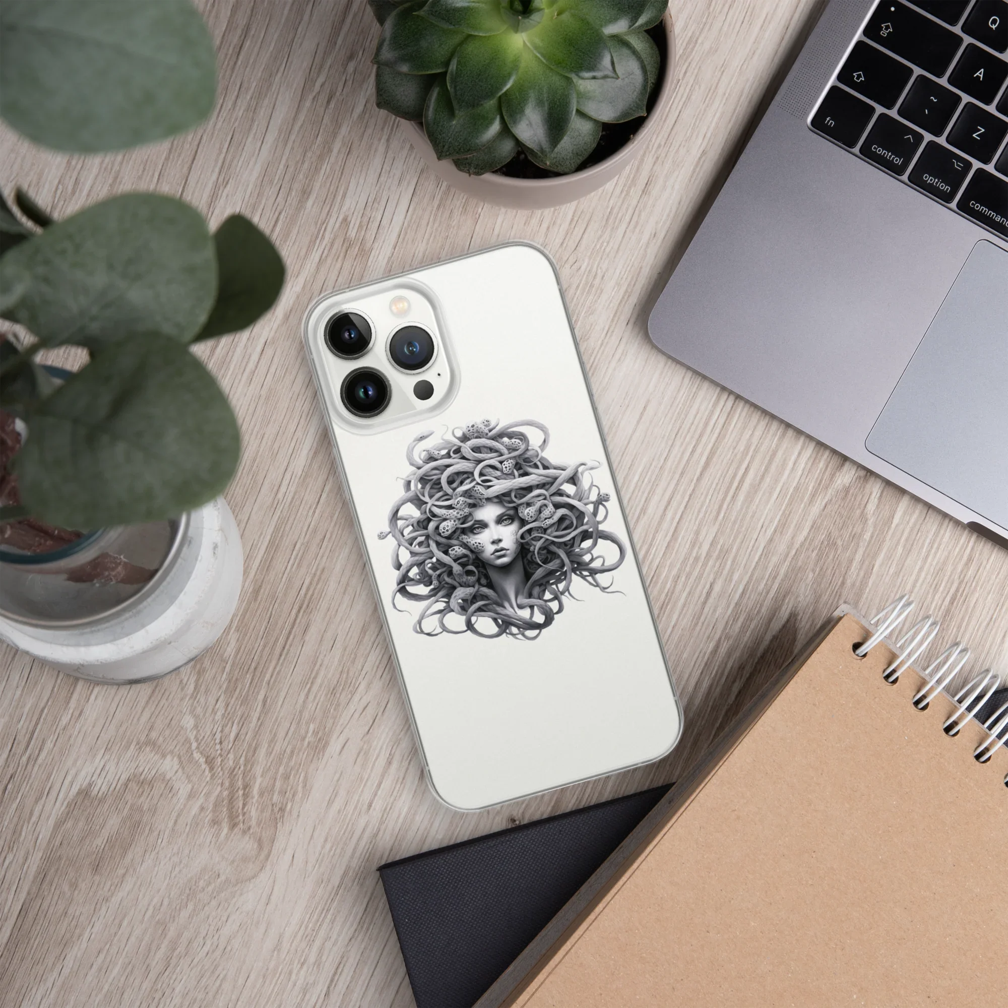 Medusa Black and White iPhone Case – Monochrome Myth Art Design - RaZits