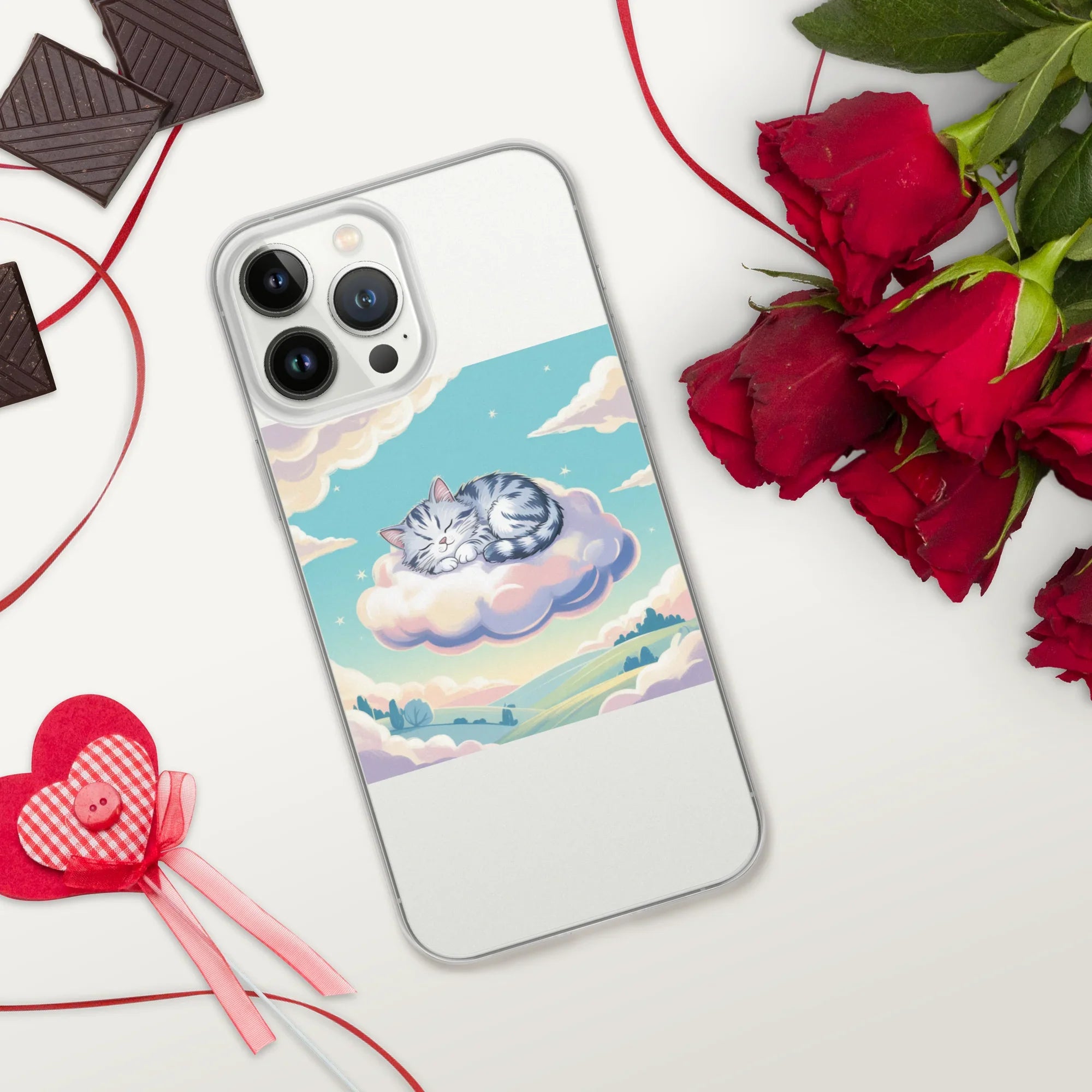 Cute Sleeping Kitten Phone Case – Fluffy Cat on Cloud | Pastel Sky & Dreamy Aesthetic for Cat Lovers - RaZits