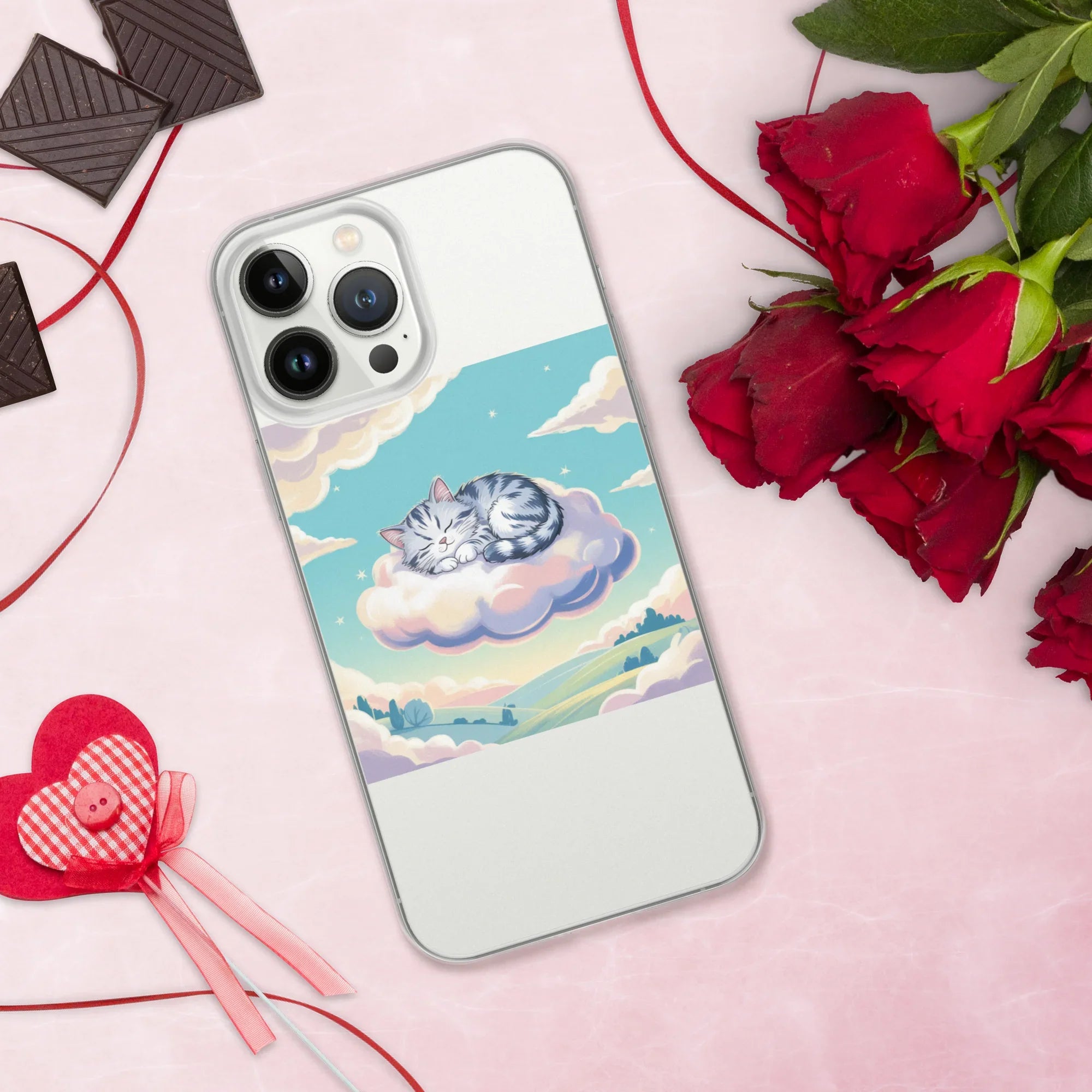 Cute Sleeping Kitten Phone Case – Fluffy Cat on Cloud | Pastel Sky & Dreamy Aesthetic for Cat Lovers - RaZits