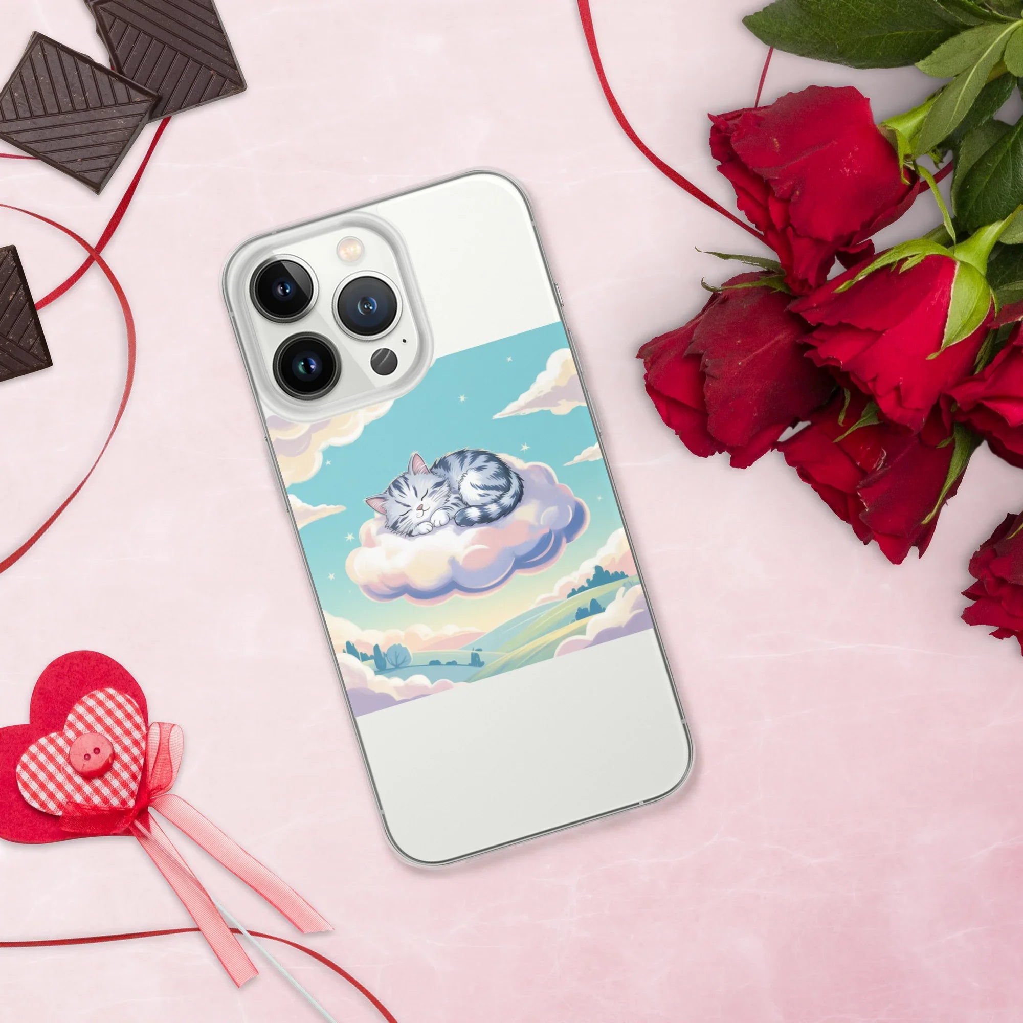 Cute Sleeping Kitten Phone Case – Fluffy Cat on Cloud | Pastel Sky & Dreamy Aesthetic for Cat Lovers - RaZits