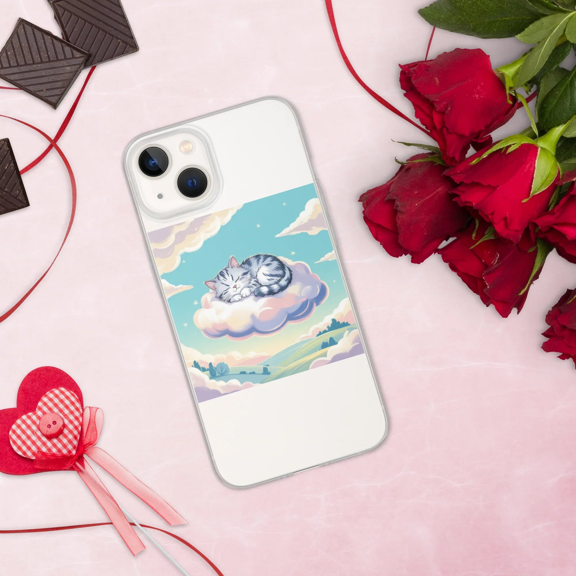 Cute Sleeping Kitten Phone Case – Fluffy Cat on Cloud | Pastel Sky & Dreamy Aesthetic for Cat Lovers - RaZits