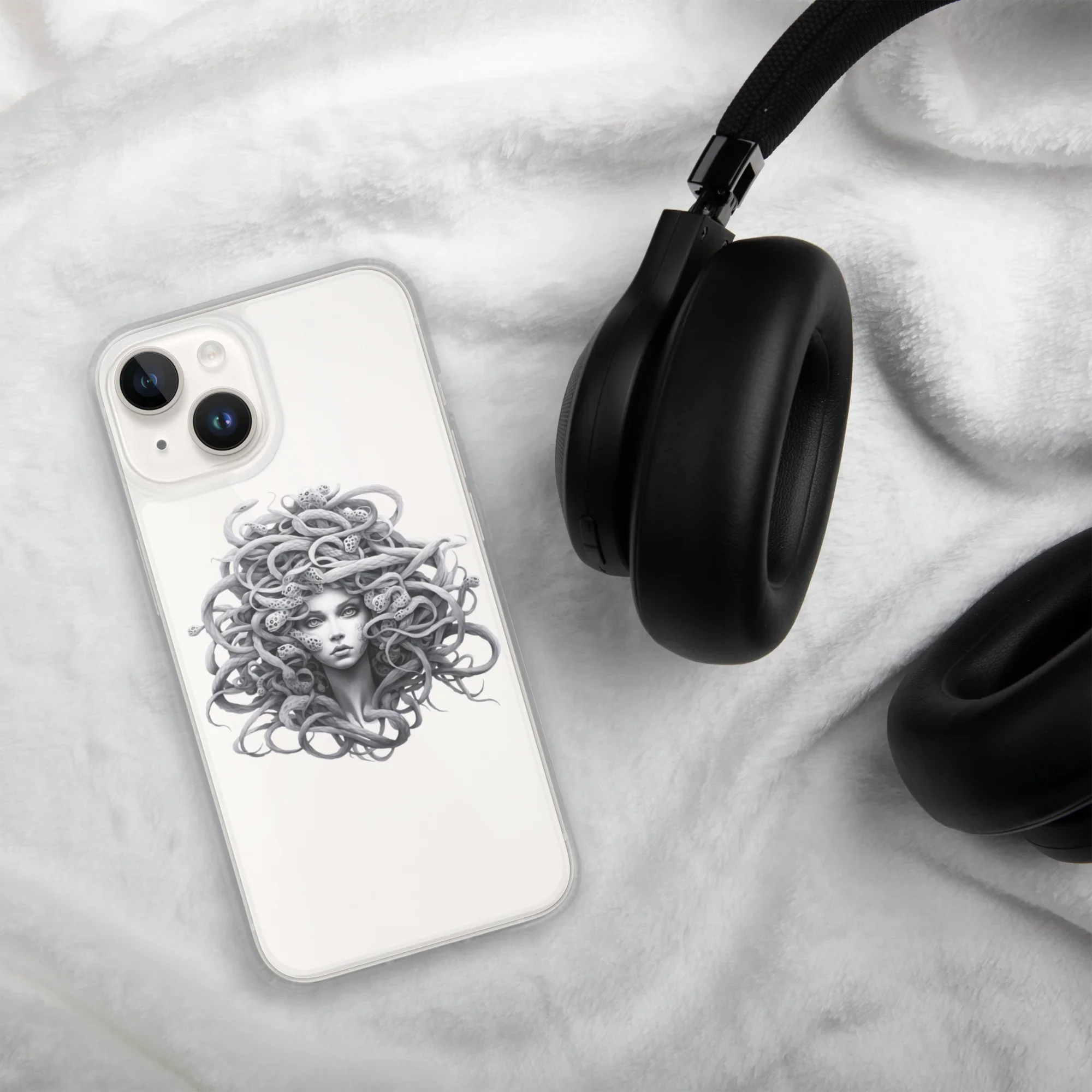 Medusa Black and White iPhone Case – Monochrome Myth Art Design - RaZits