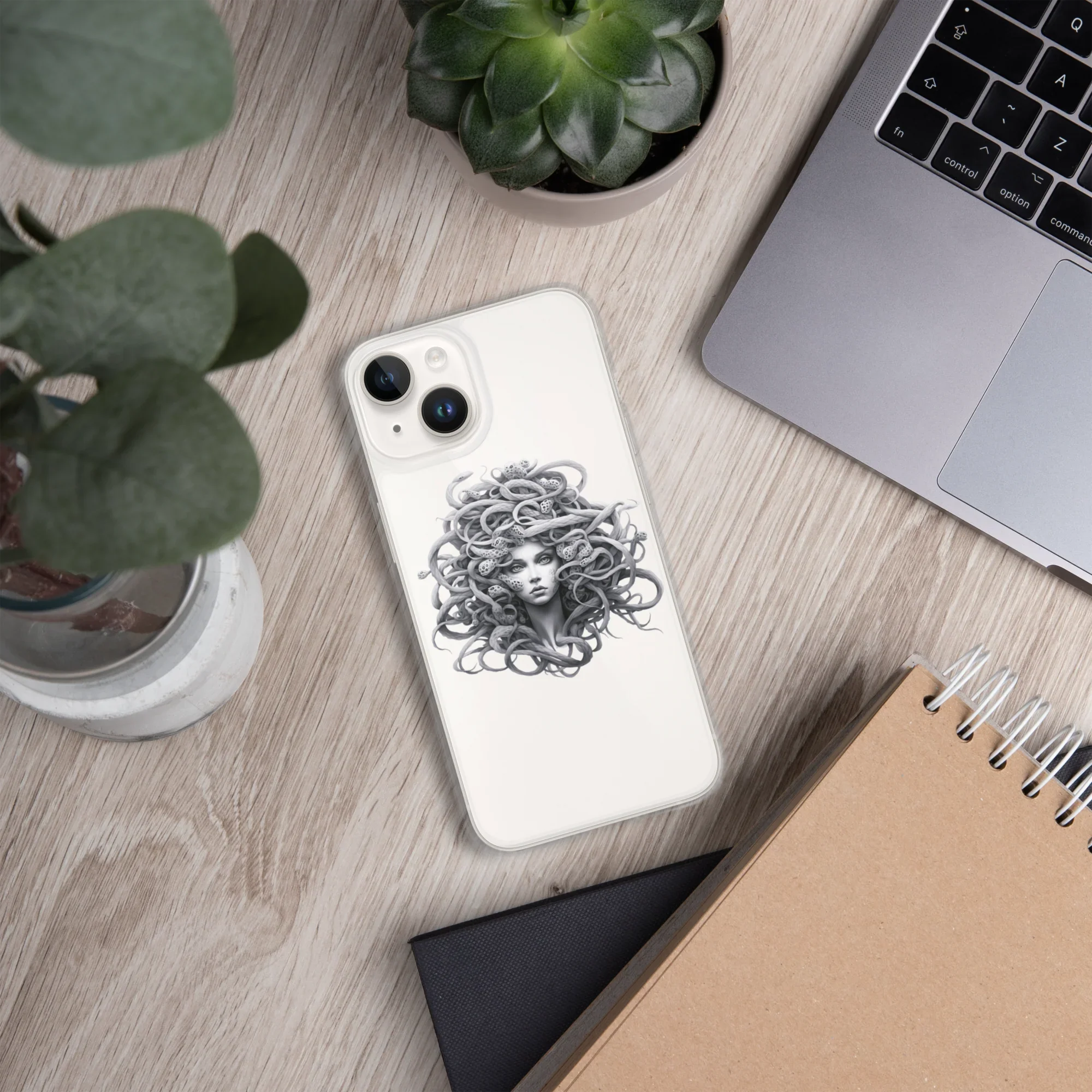 Medusa Black and White iPhone Case – Monochrome Myth Art Design - RaZits