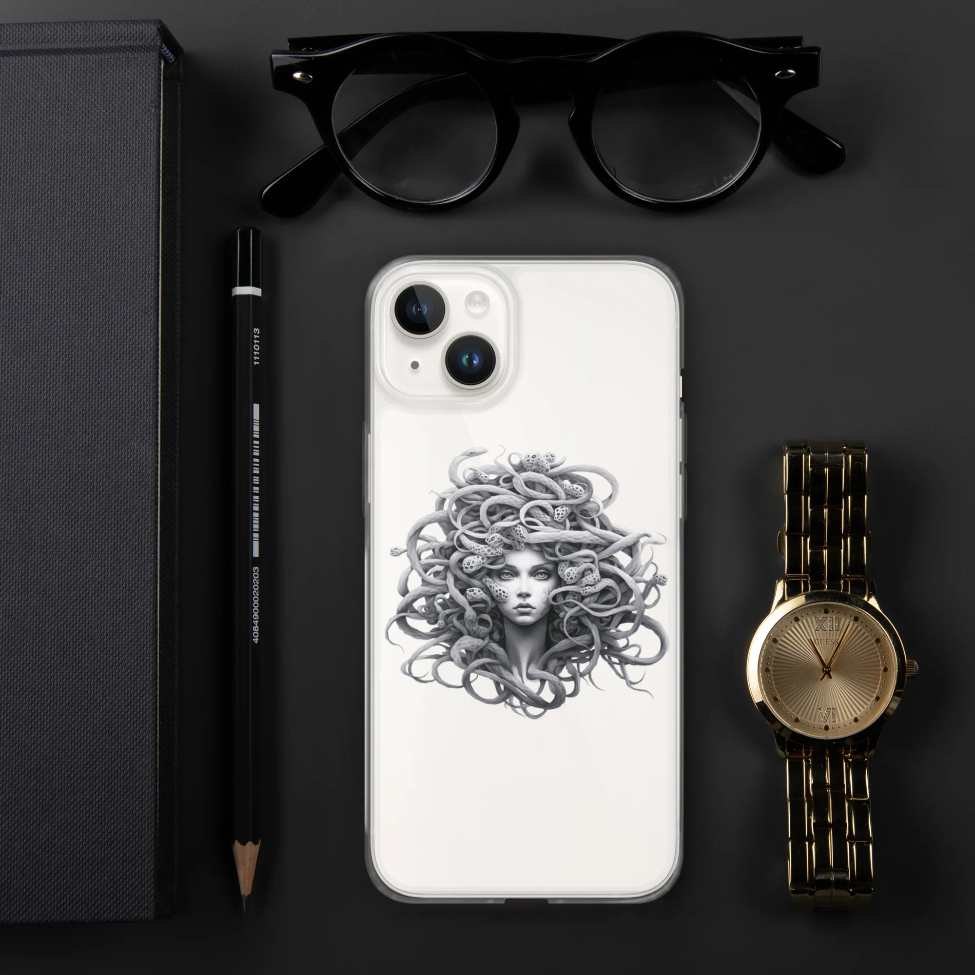 Medusa Black and White iPhone Case – Monochrome Myth Art Design - RaZits