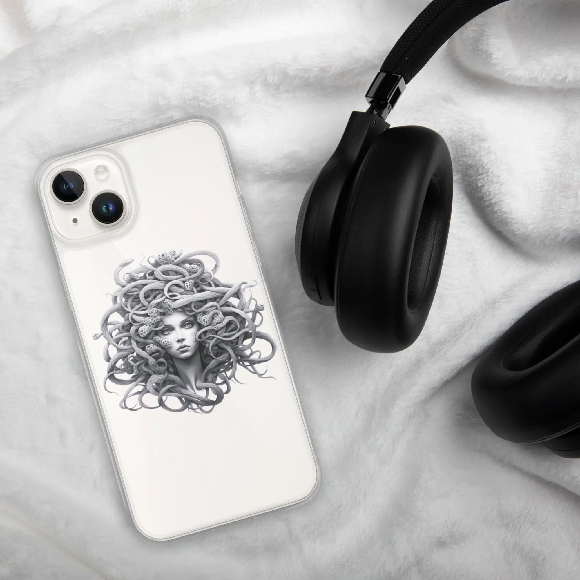 Medusa Black and White iPhone Case – Monochrome Myth Art Design - RaZits