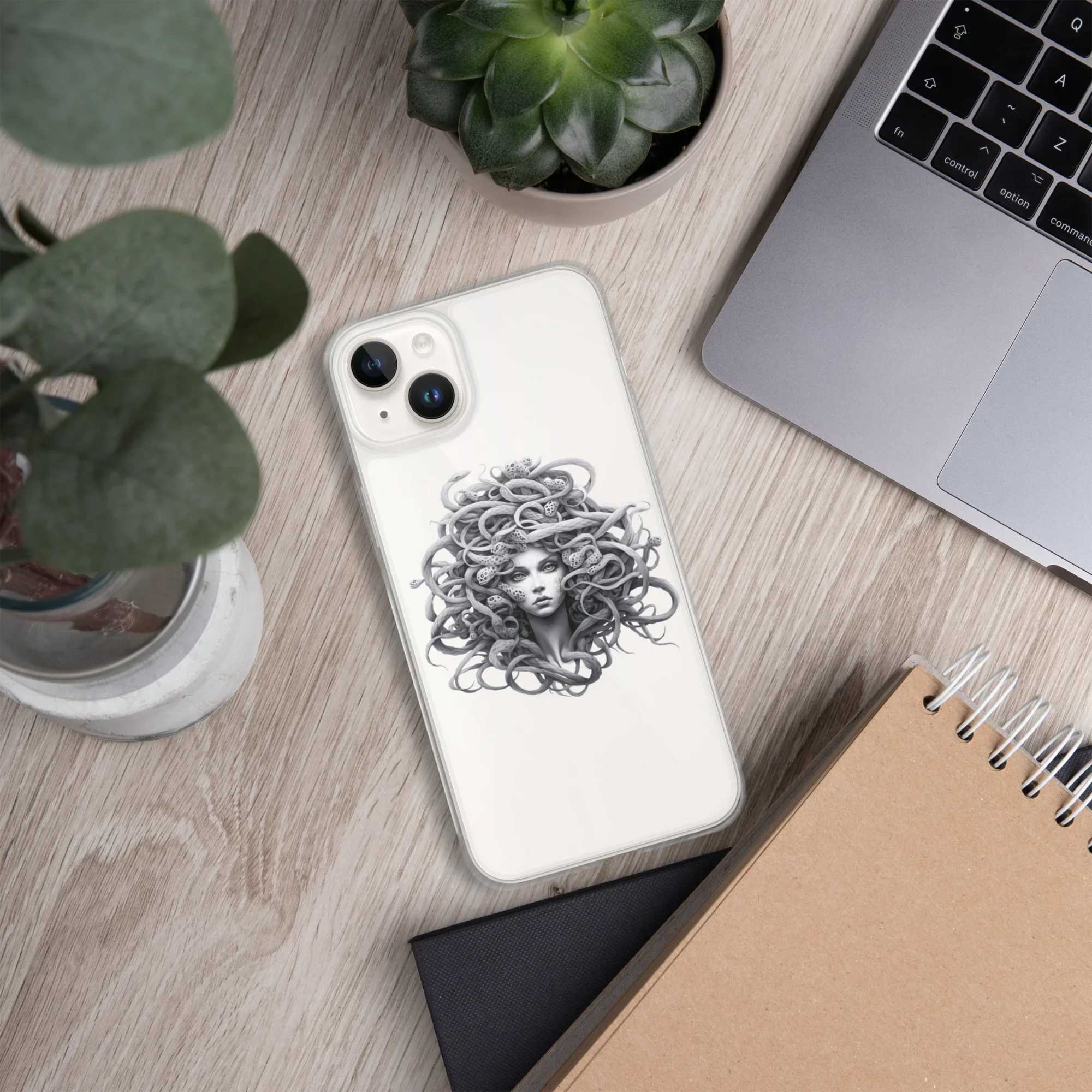 Medusa Black and White iPhone Case – Monochrome Myth Art Design - RaZits