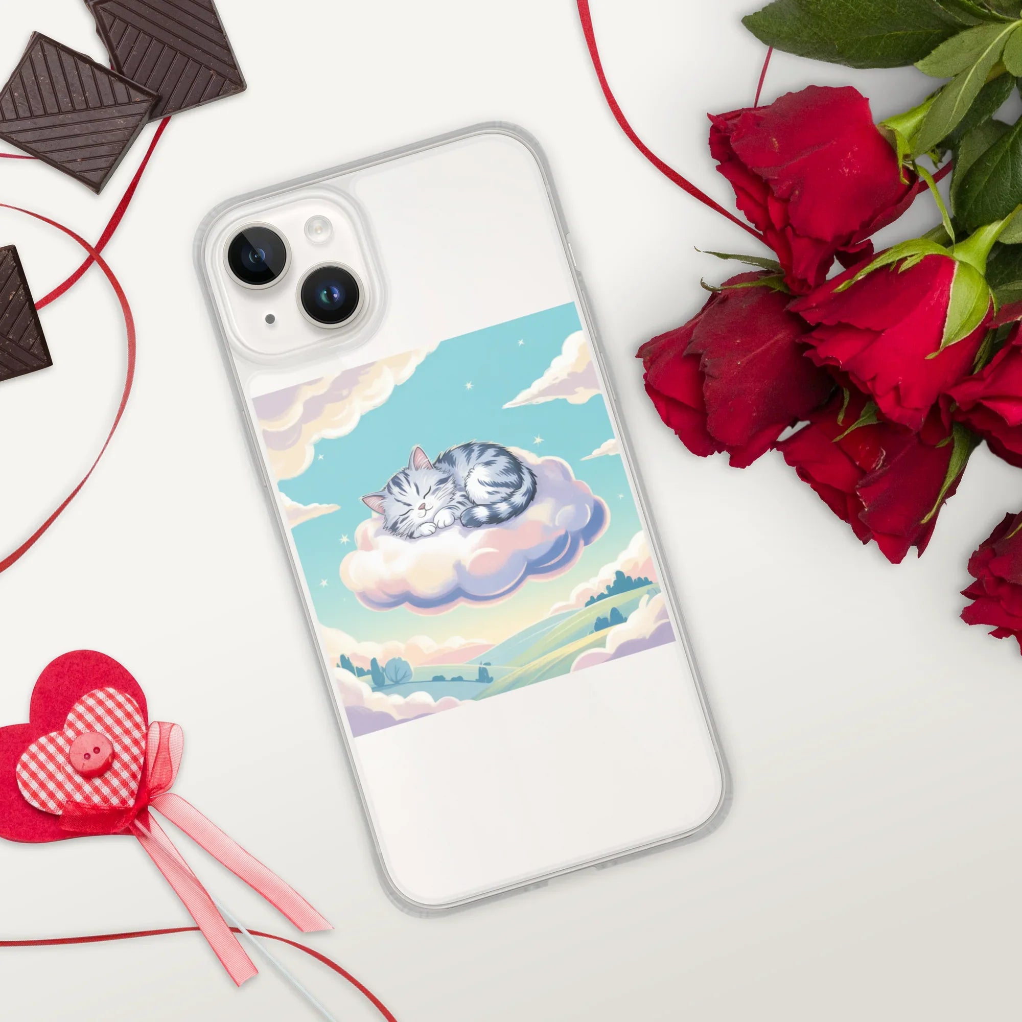 Cute Sleeping Kitten Phone Case – Fluffy Cat on Cloud | Pastel Sky & Dreamy Aesthetic for Cat Lovers - RaZits