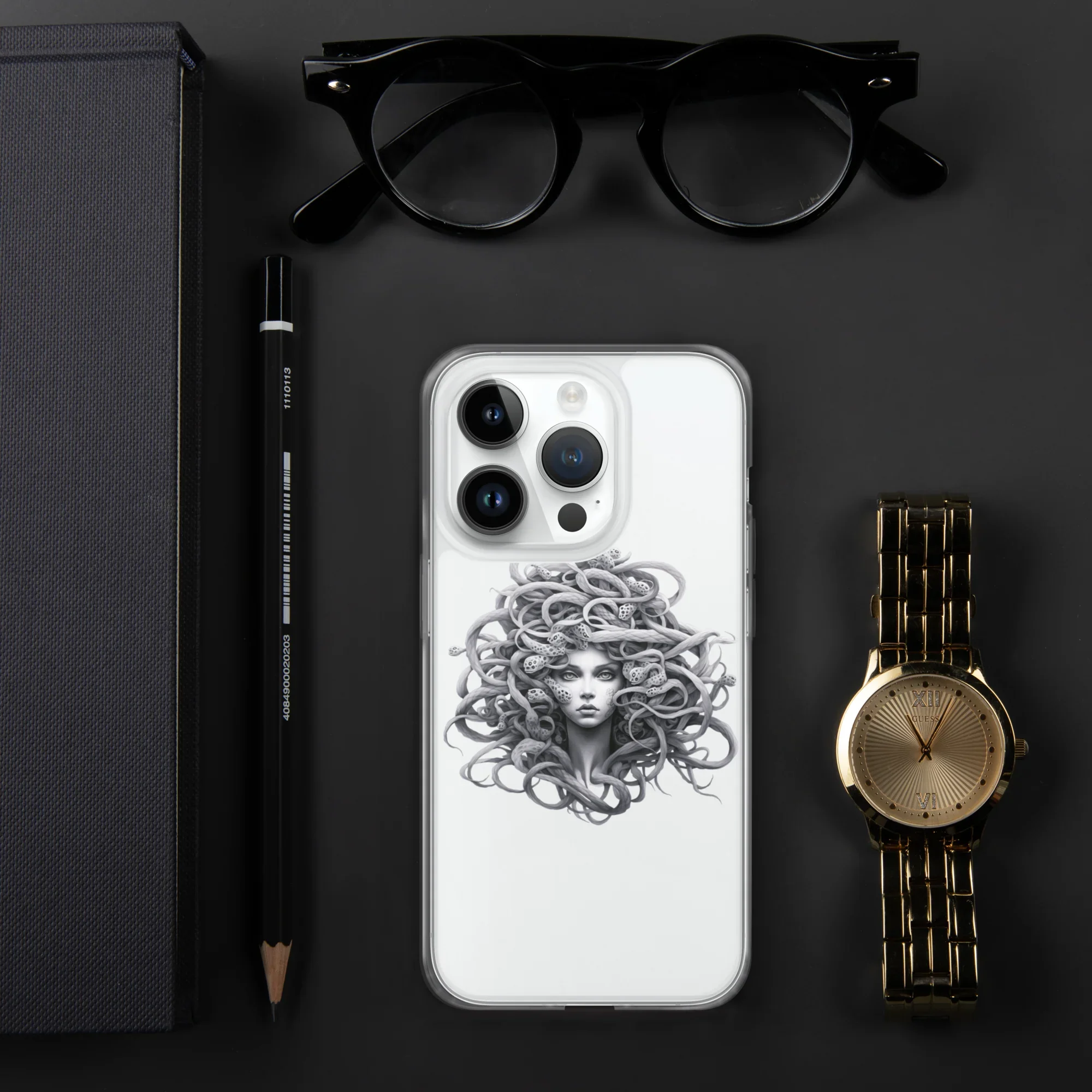 Medusa Black and White iPhone Case – Monochrome Myth Art Design - RaZits