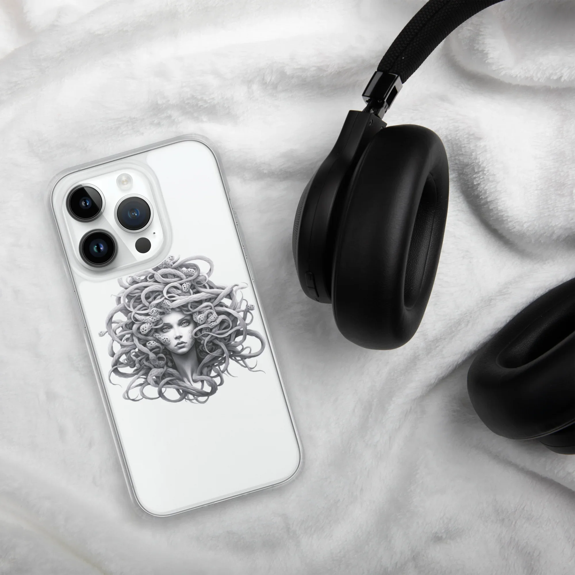Medusa Black and White iPhone Case – Monochrome Myth Art Design - RaZits