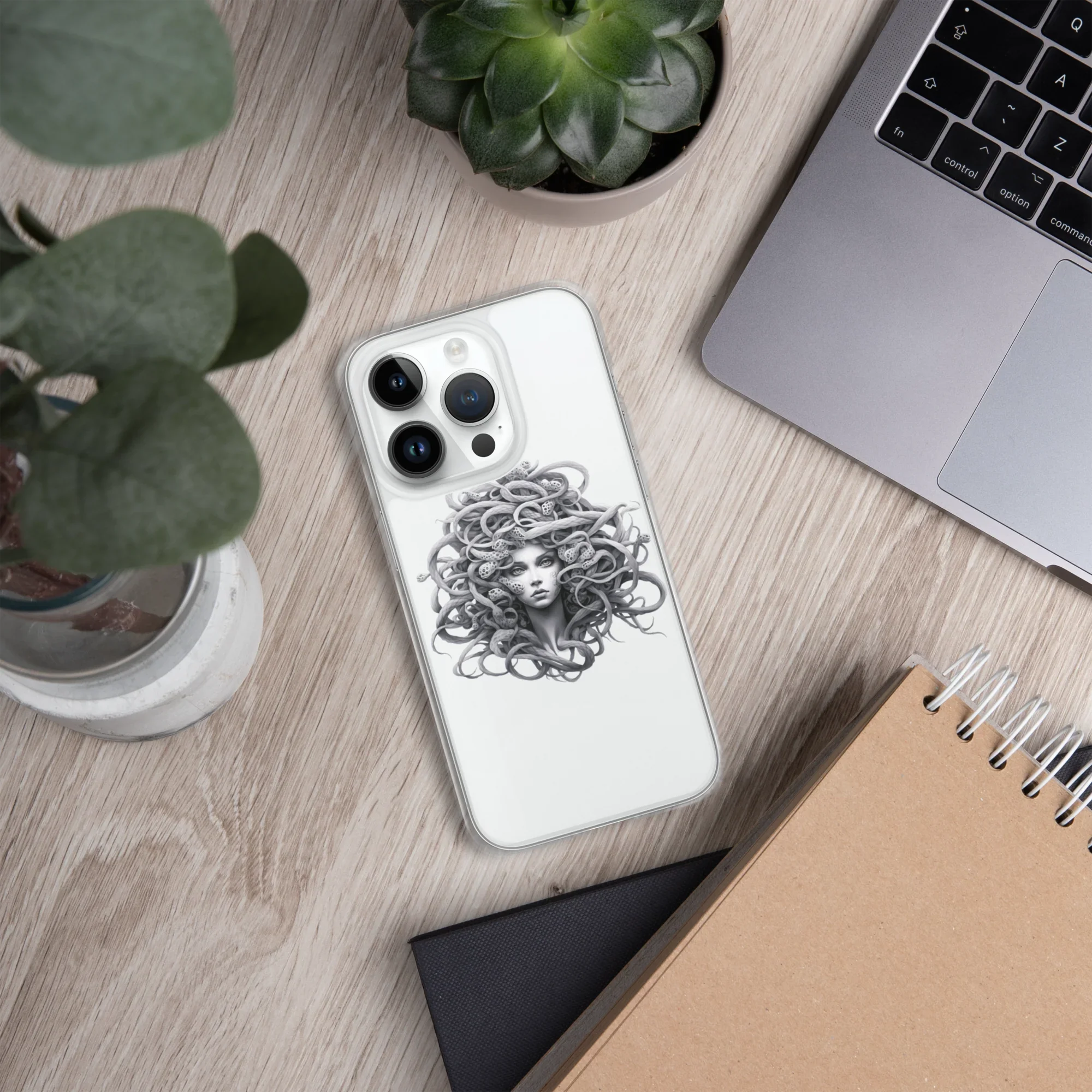 Medusa Black and White iPhone Case – Monochrome Myth Art Design - RaZits