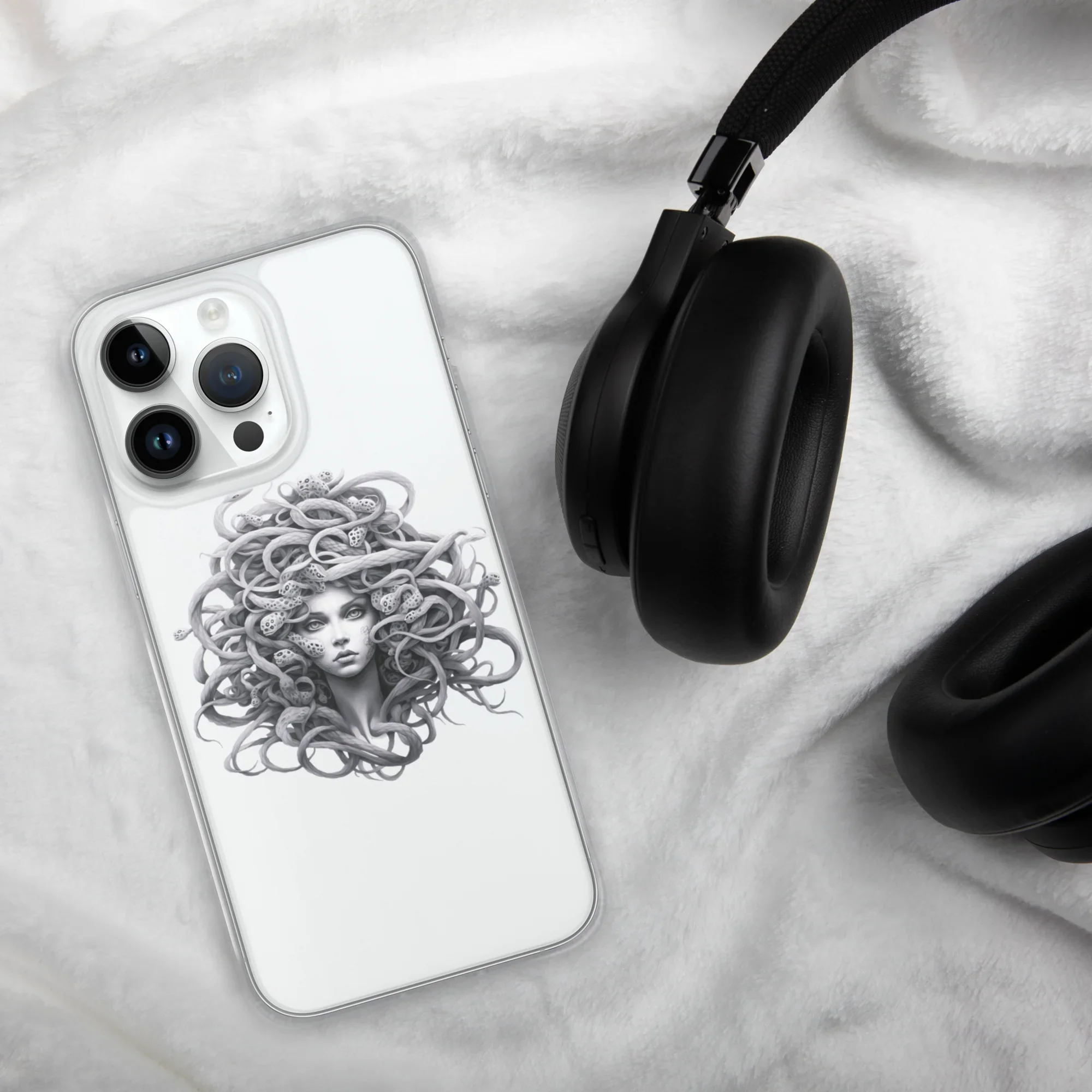 Medusa Black and White iPhone Case – Monochrome Myth Art Design - RaZits