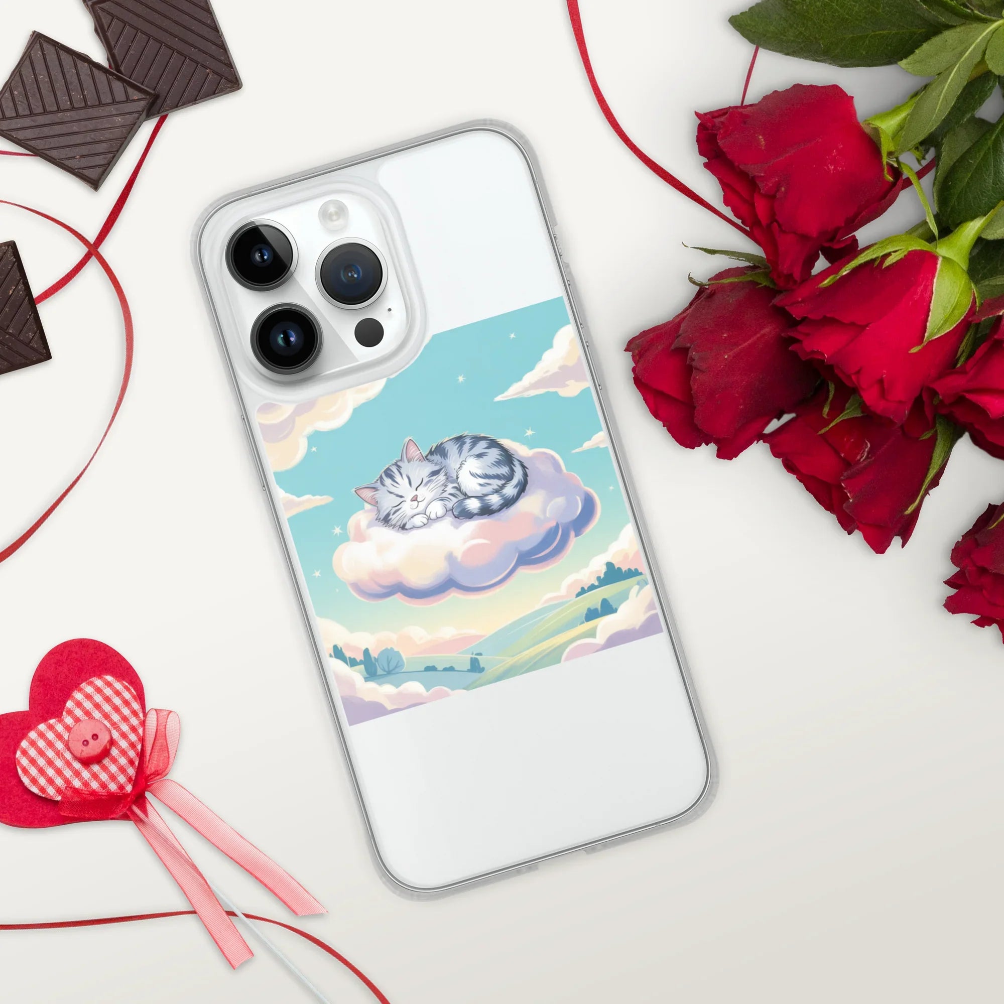 Cute Sleeping Kitten Phone Case – Fluffy Cat on Cloud | Pastel Sky & Dreamy Aesthetic for Cat Lovers - RaZits