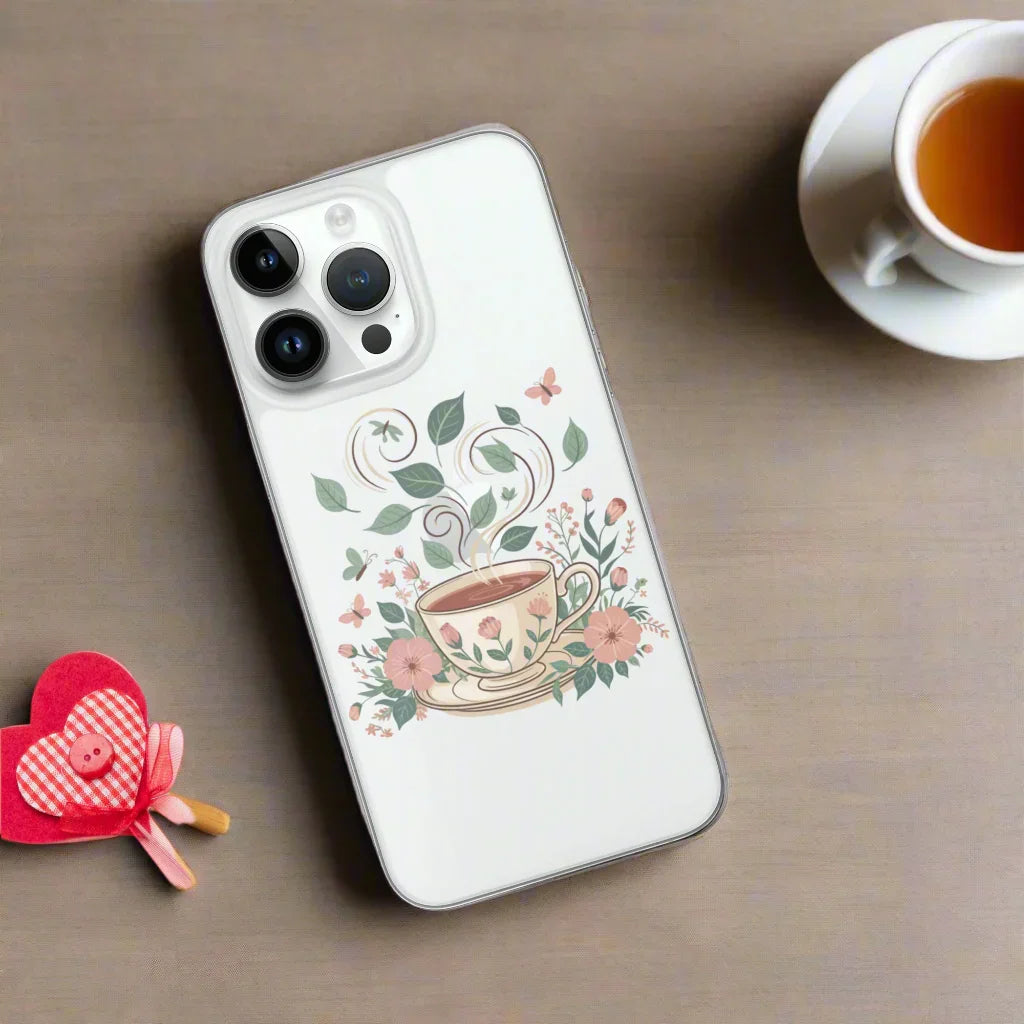 Floral Teacup Phone Case – Whimsical Cottagecore Botanical Design - RaZits
