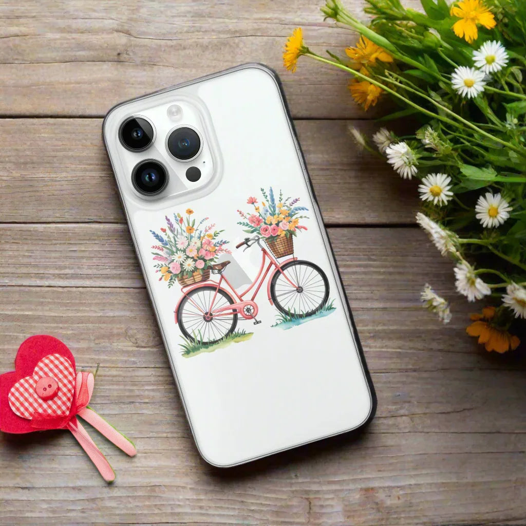 Floral Bicycle Phone Case – Vintage Pink Bike with Flower Baskets | Cottagecore & Spring Aesthetic - RaZits