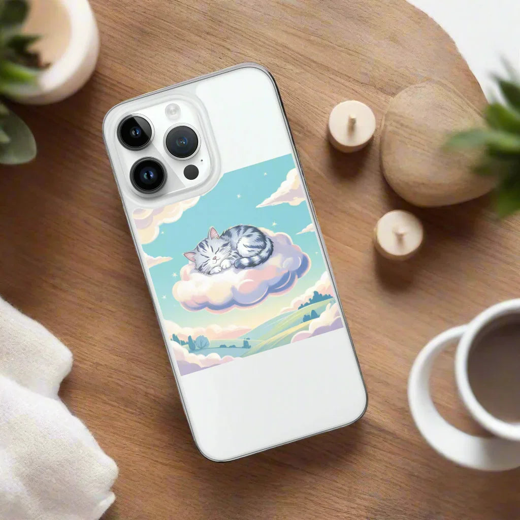 Cute Sleeping Kitten Phone Case – Fluffy Cat on Cloud | Pastel Sky & Dreamy Aesthetic for Cat Lovers - RaZits