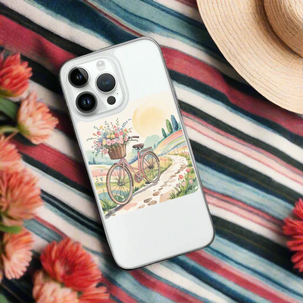 Vintage Bicycle Phone Case – Pink Bike with Floral Basket | Cottagecore & Pastel Countryside Aesthetic - RaZits