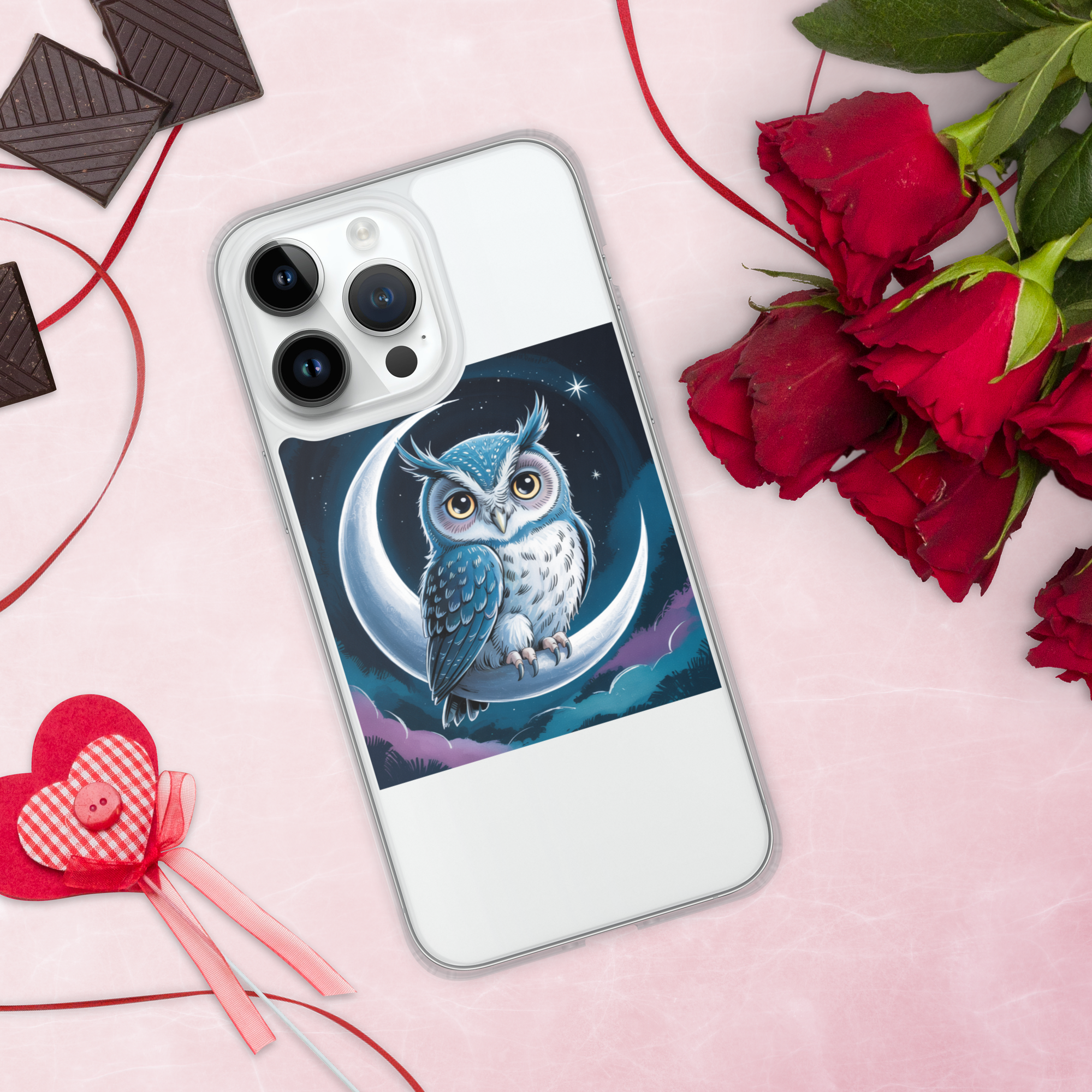Owl on Crescent Moon Phone Case – Celestial Night Sky Design | Fantasy Animal & Starry Aesthetic.