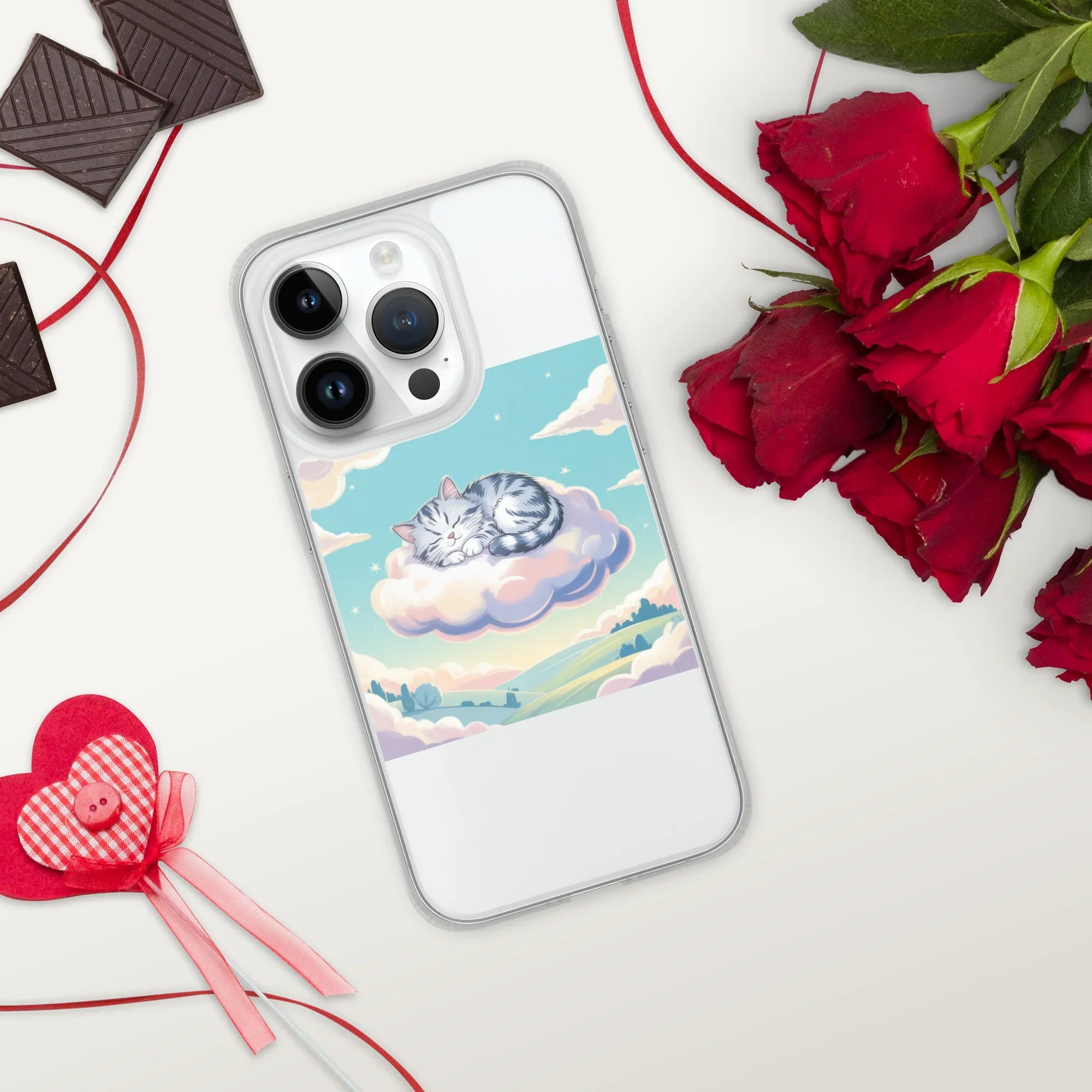 Cute Sleeping Kitten Phone Case – Fluffy Cat on Cloud | Pastel Sky & Dreamy Aesthetic for Cat Lovers - RaZits