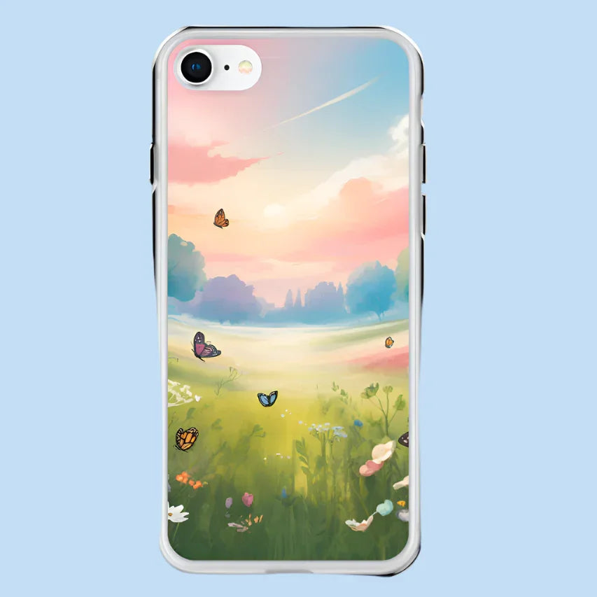Butterfly Meadow Phone Case – Pastel Sunset & Wildflowers | Dreamy Nature & Cottagecore Aesthetic - RaZits