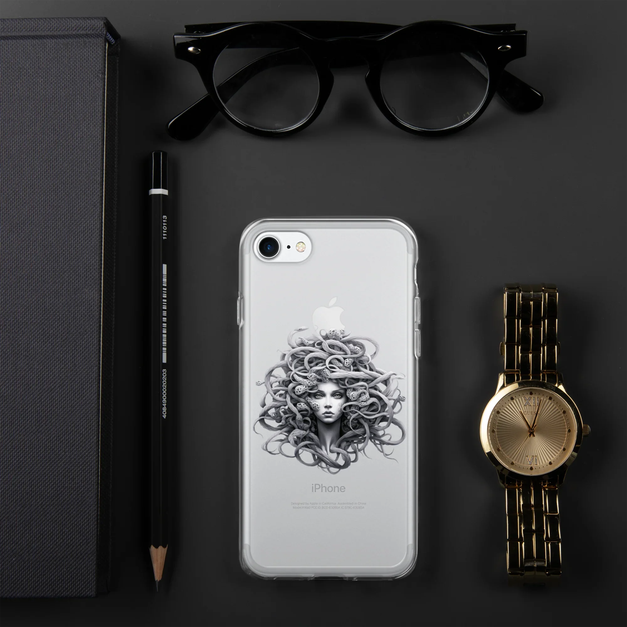Medusa Black and White iPhone Case – Monochrome Myth Art Design - RaZits