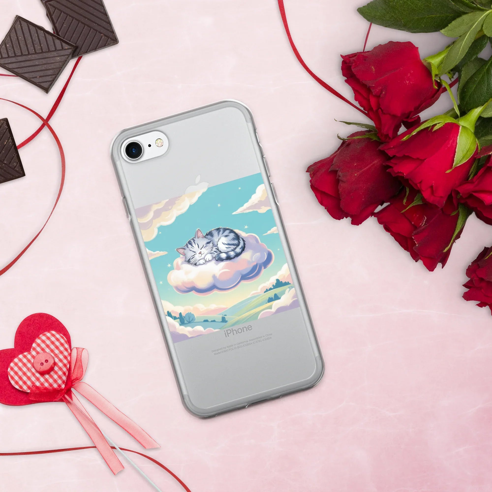 Cute Sleeping Kitten Phone Case – Fluffy Cat on Cloud | Pastel Sky & Dreamy Aesthetic for Cat Lovers - RaZits