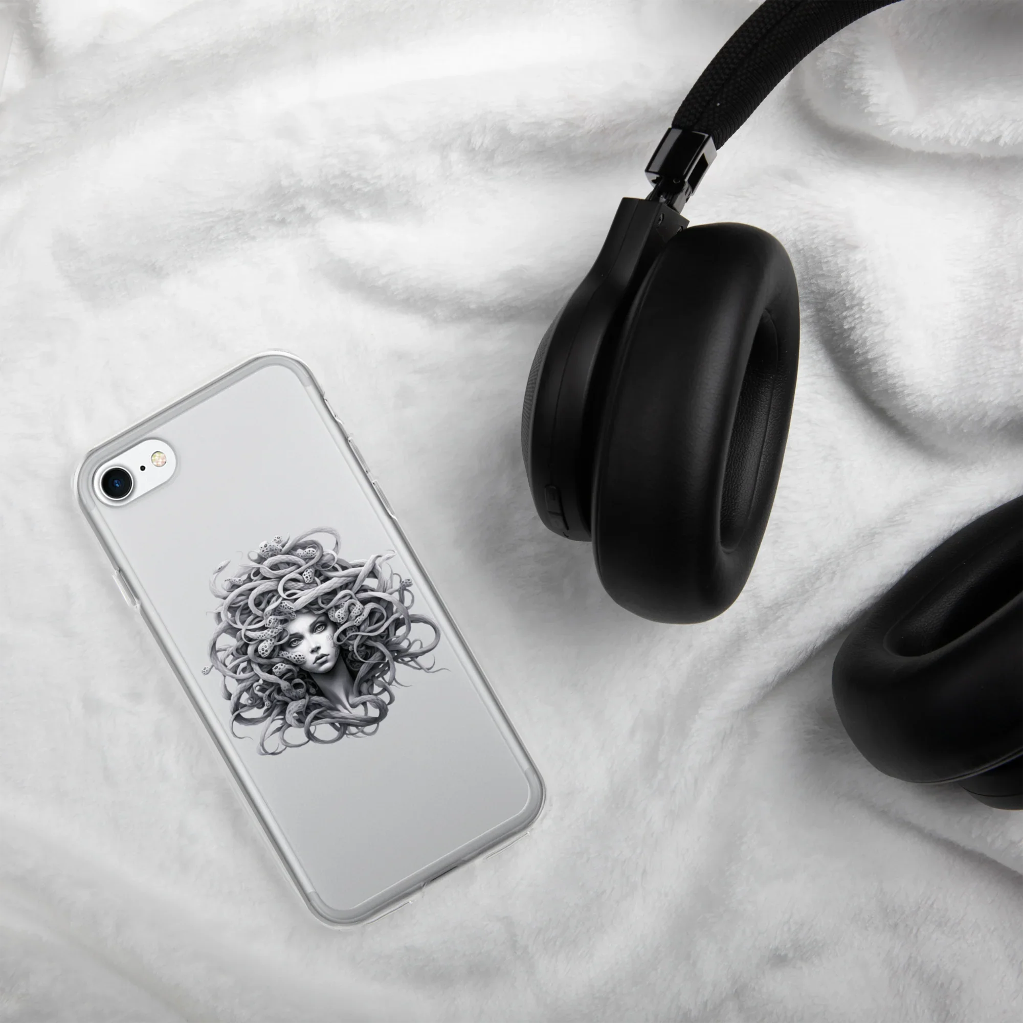 Medusa Black and White iPhone Case – Monochrome Myth Art Design - RaZits