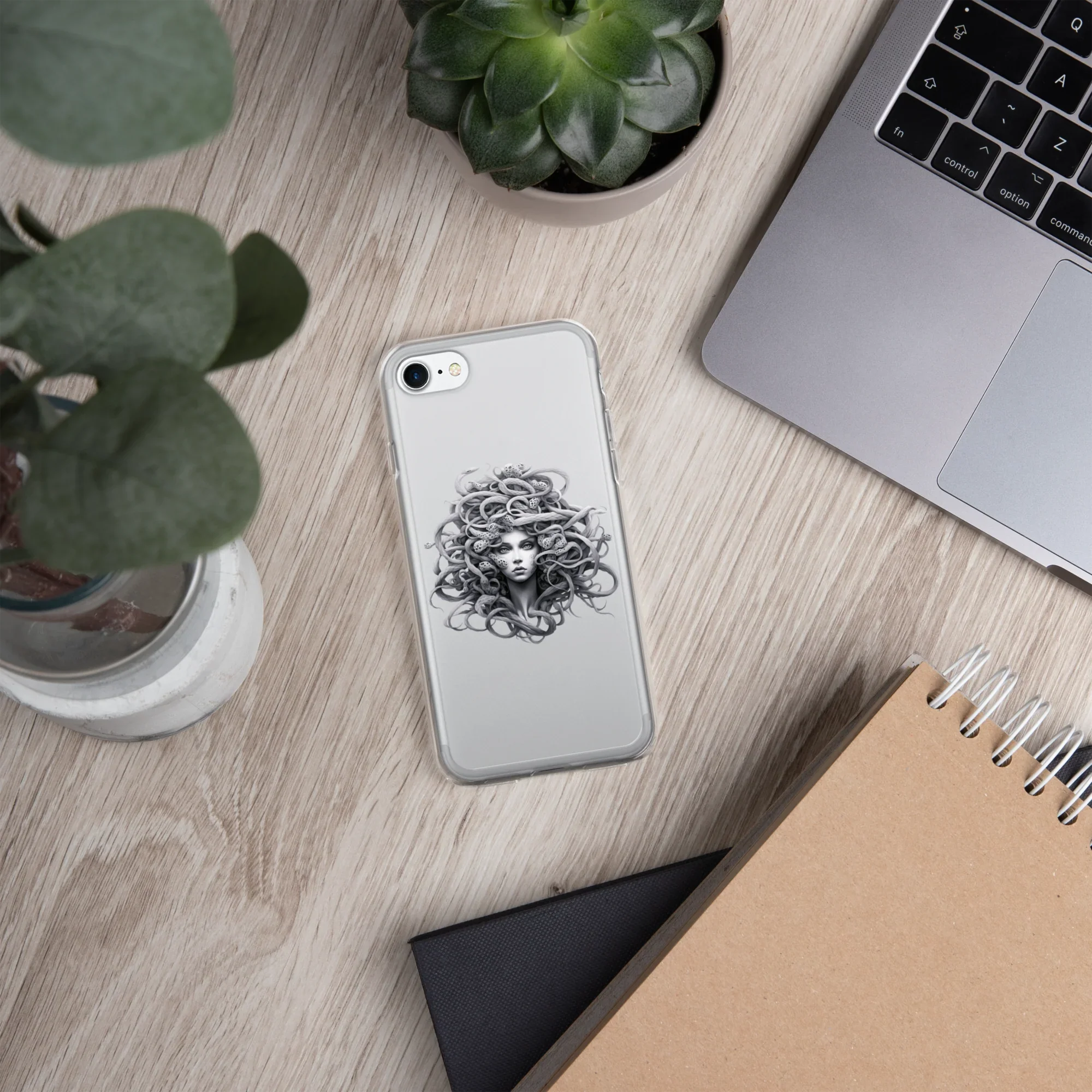 Medusa Black and White iPhone Case – Monochrome Myth Art Design - RaZits