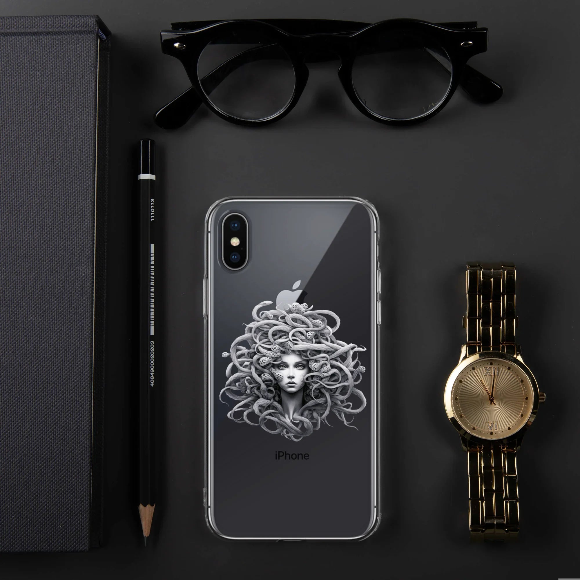 Medusa Black and White iPhone Case – Monochrome Myth Art Design - RaZits
