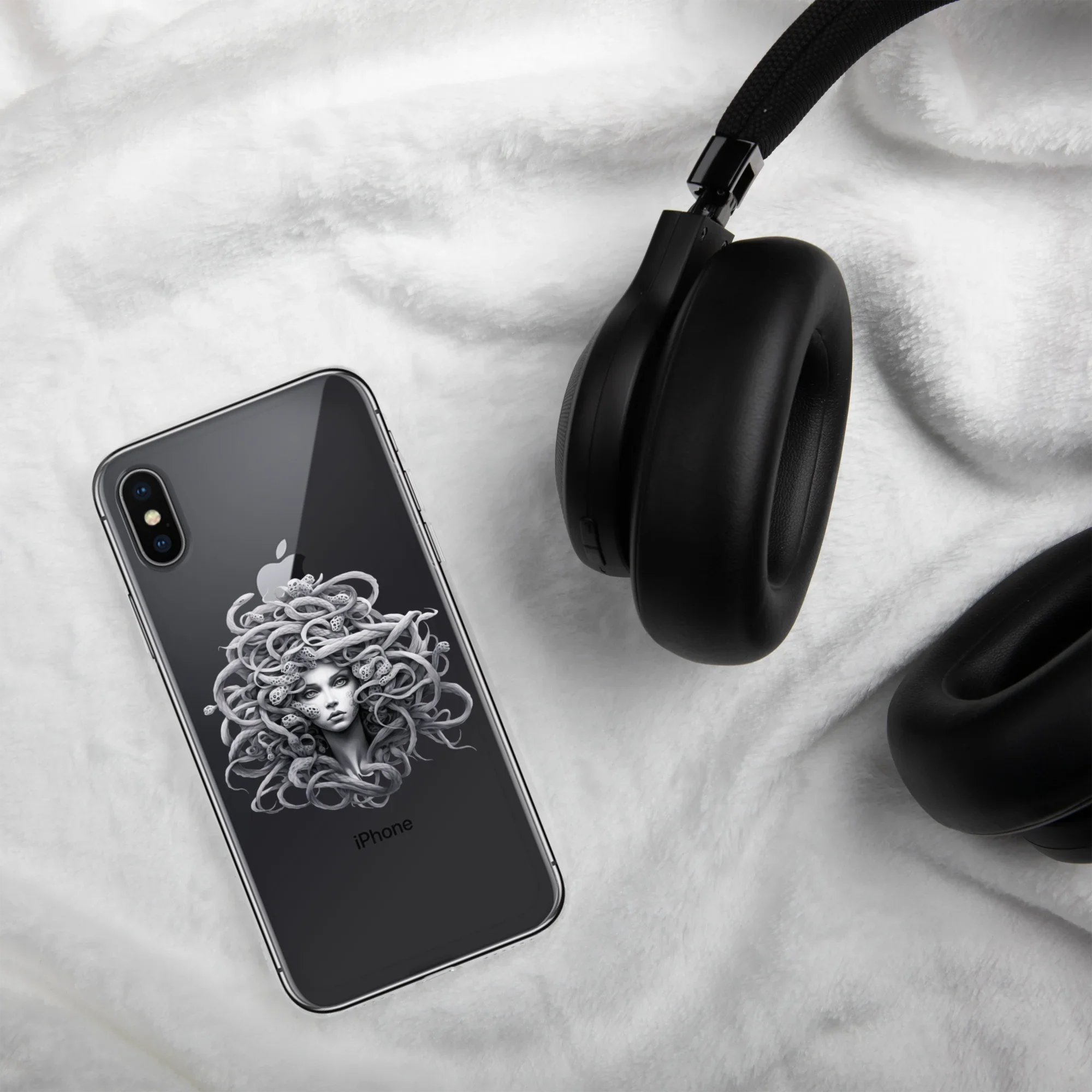 Medusa Black and White iPhone Case – Monochrome Myth Art Design - RaZits