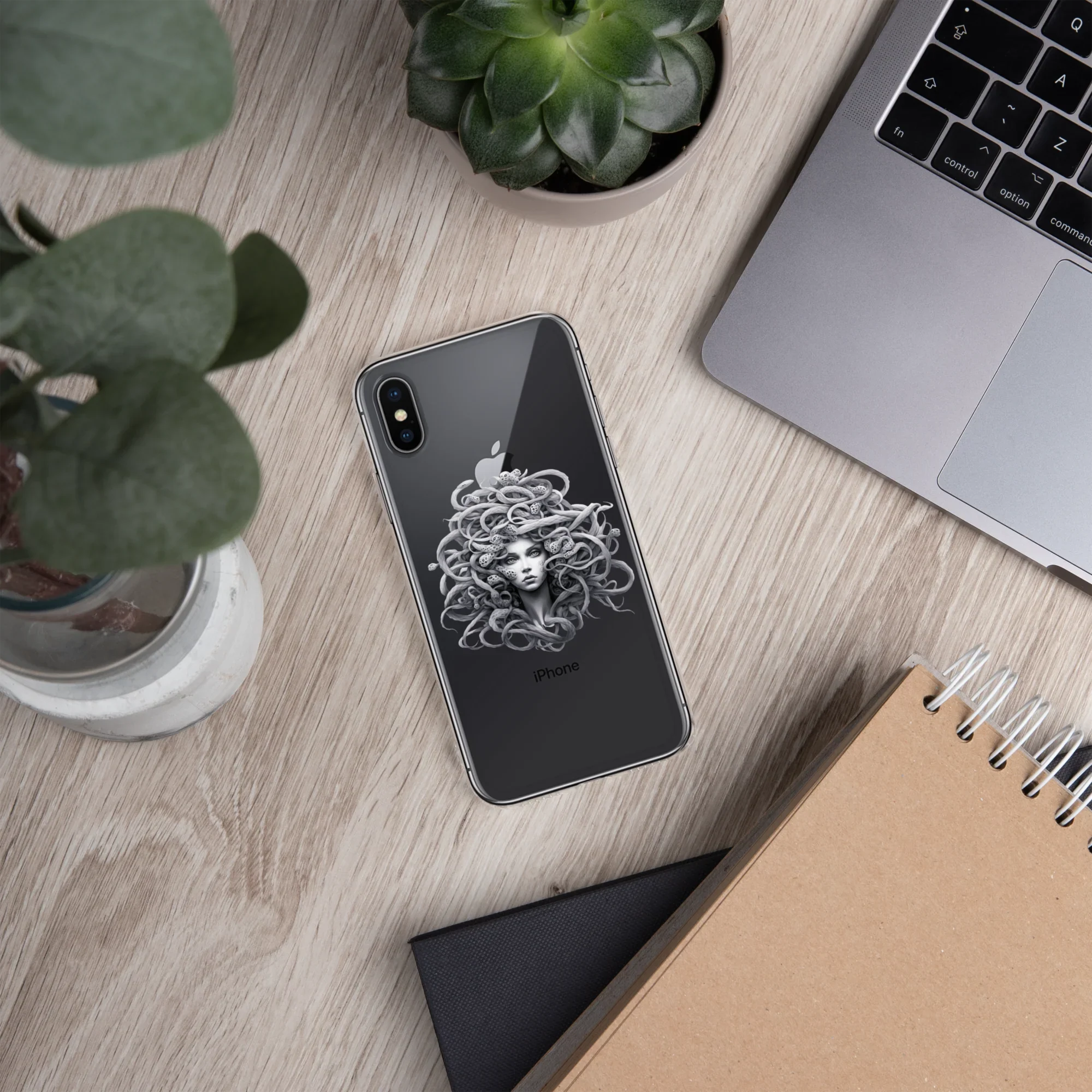 Medusa Black and White iPhone Case – Monochrome Myth Art Design - RaZits