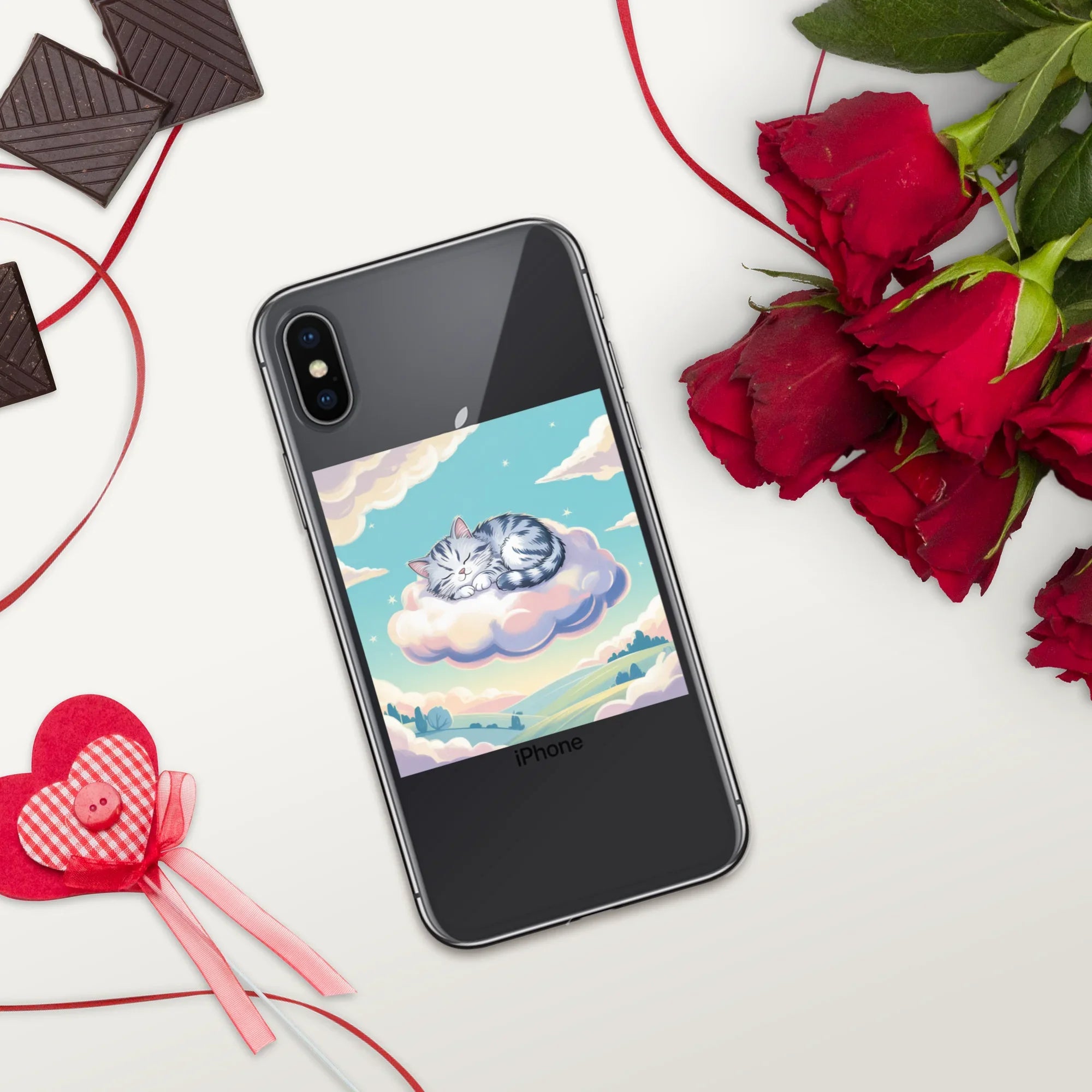 Cute Sleeping Kitten Phone Case – Fluffy Cat on Cloud | Pastel Sky & Dreamy Aesthetic for Cat Lovers - RaZits