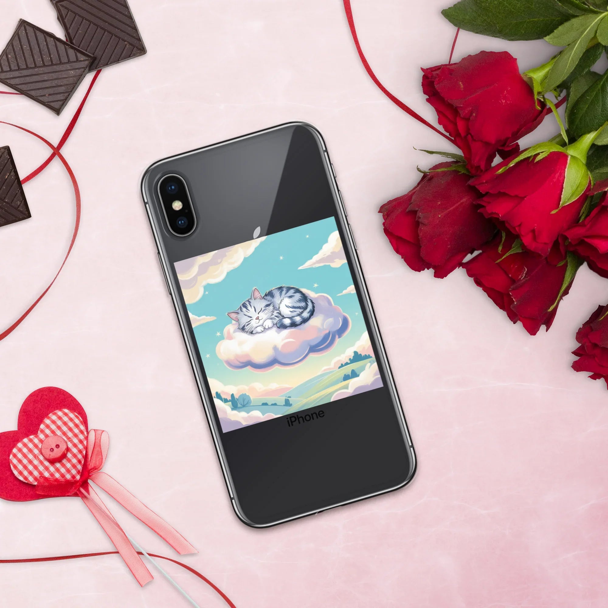 Cute Sleeping Kitten Phone Case – Fluffy Cat on Cloud | Pastel Sky & Dreamy Aesthetic for Cat Lovers - RaZits