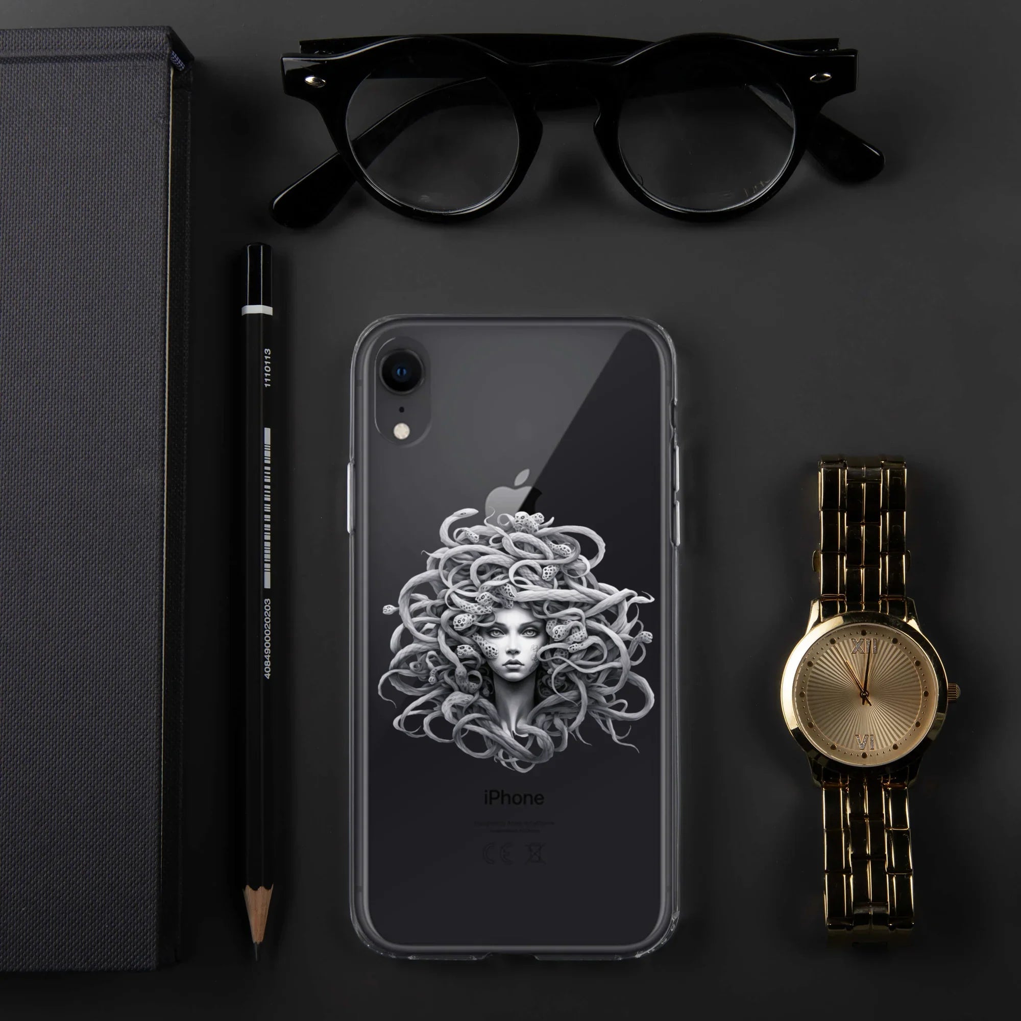 Medusa Black and White iPhone Case – Monochrome Myth Art Design - RaZits