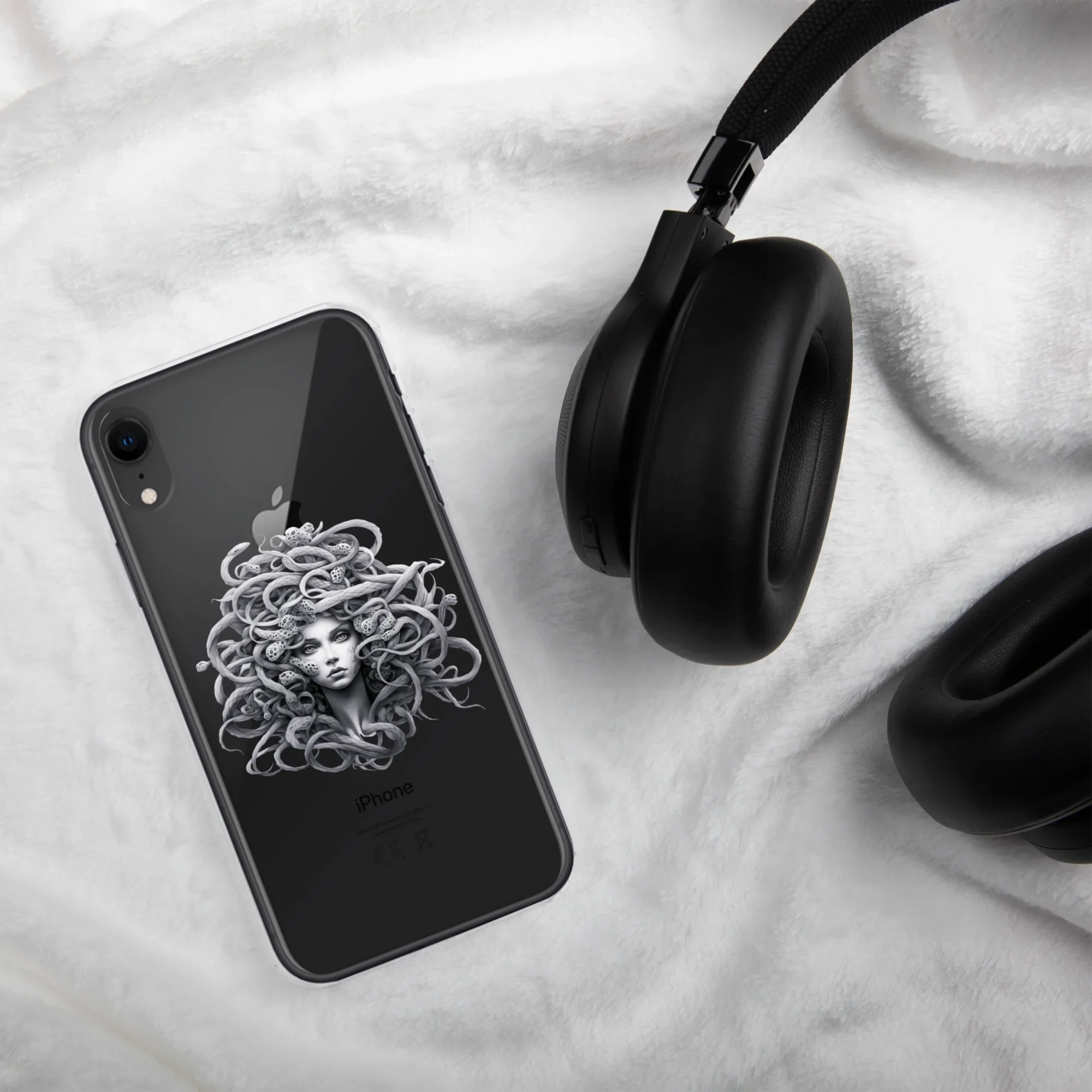 Medusa Black and White iPhone Case – Monochrome Myth Art Design - RaZits
