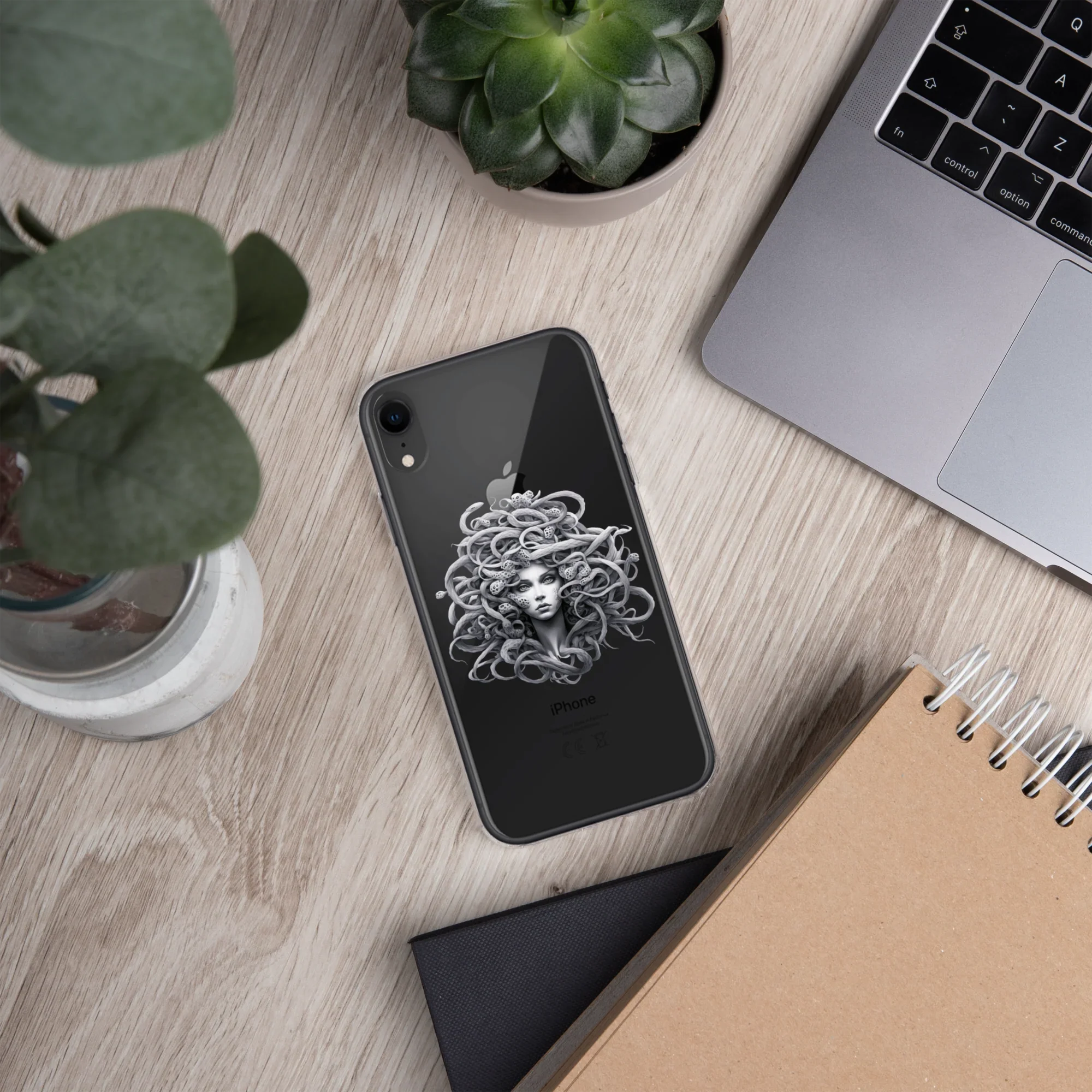 Medusa Black and White iPhone Case – Monochrome Myth Art Design - RaZits