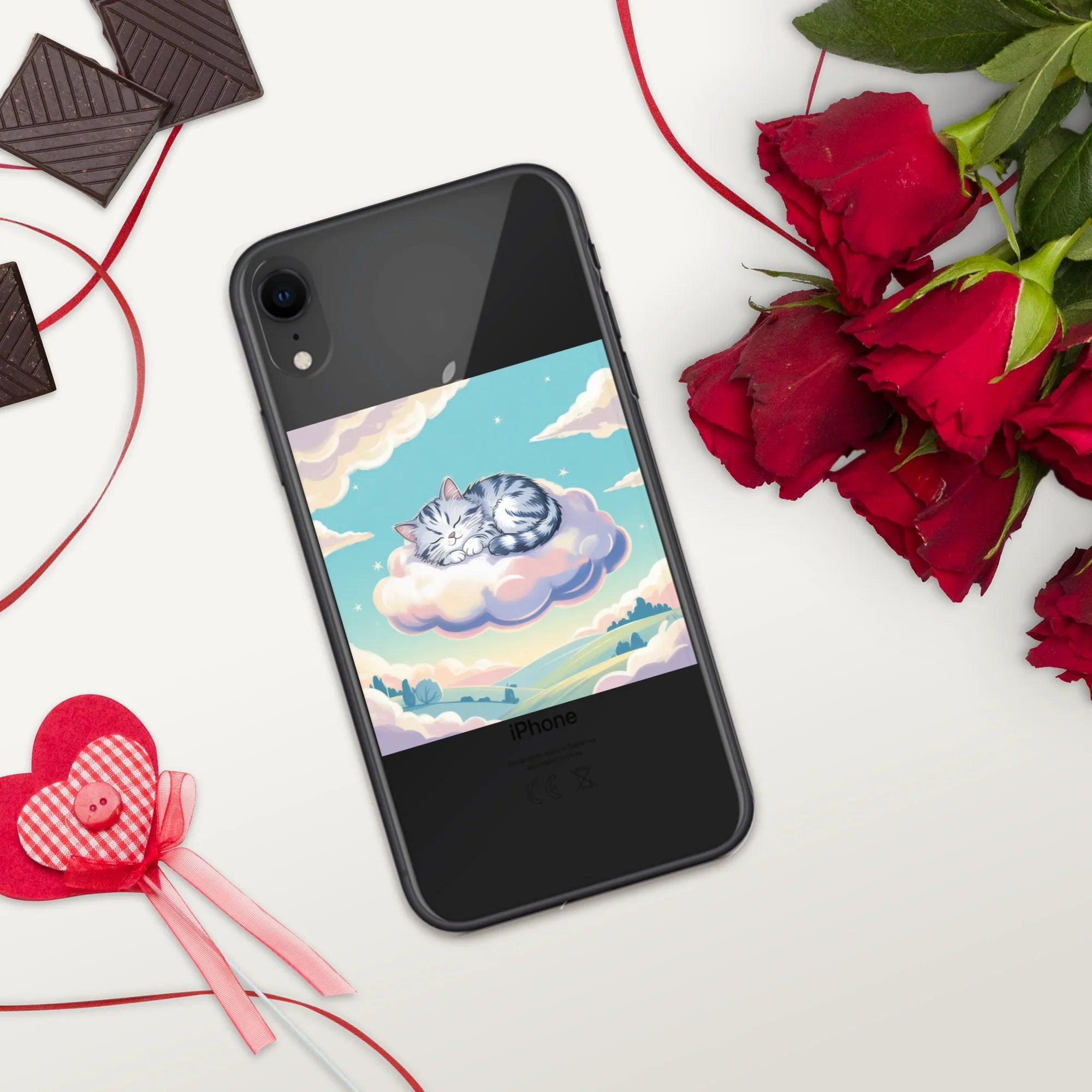 Cute Sleeping Kitten Phone Case – Fluffy Cat on Cloud | Pastel Sky & Dreamy Aesthetic for Cat Lovers - RaZits