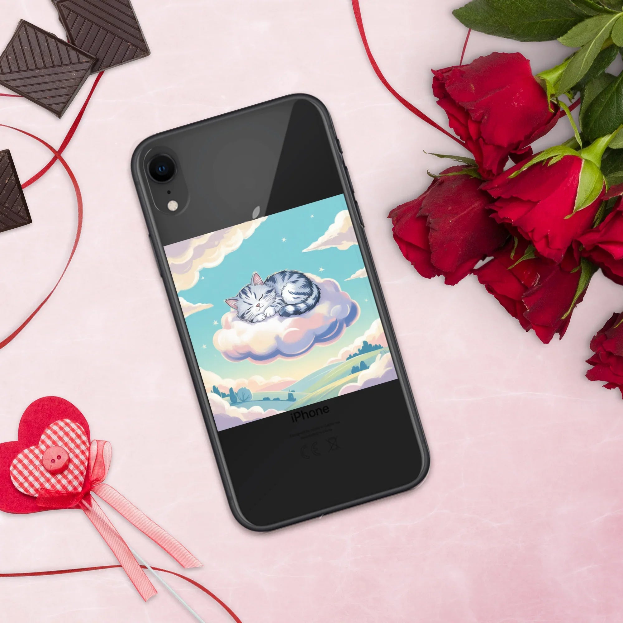 Cute Sleeping Kitten Phone Case – Fluffy Cat on Cloud | Pastel Sky & Dreamy Aesthetic for Cat Lovers - RaZits