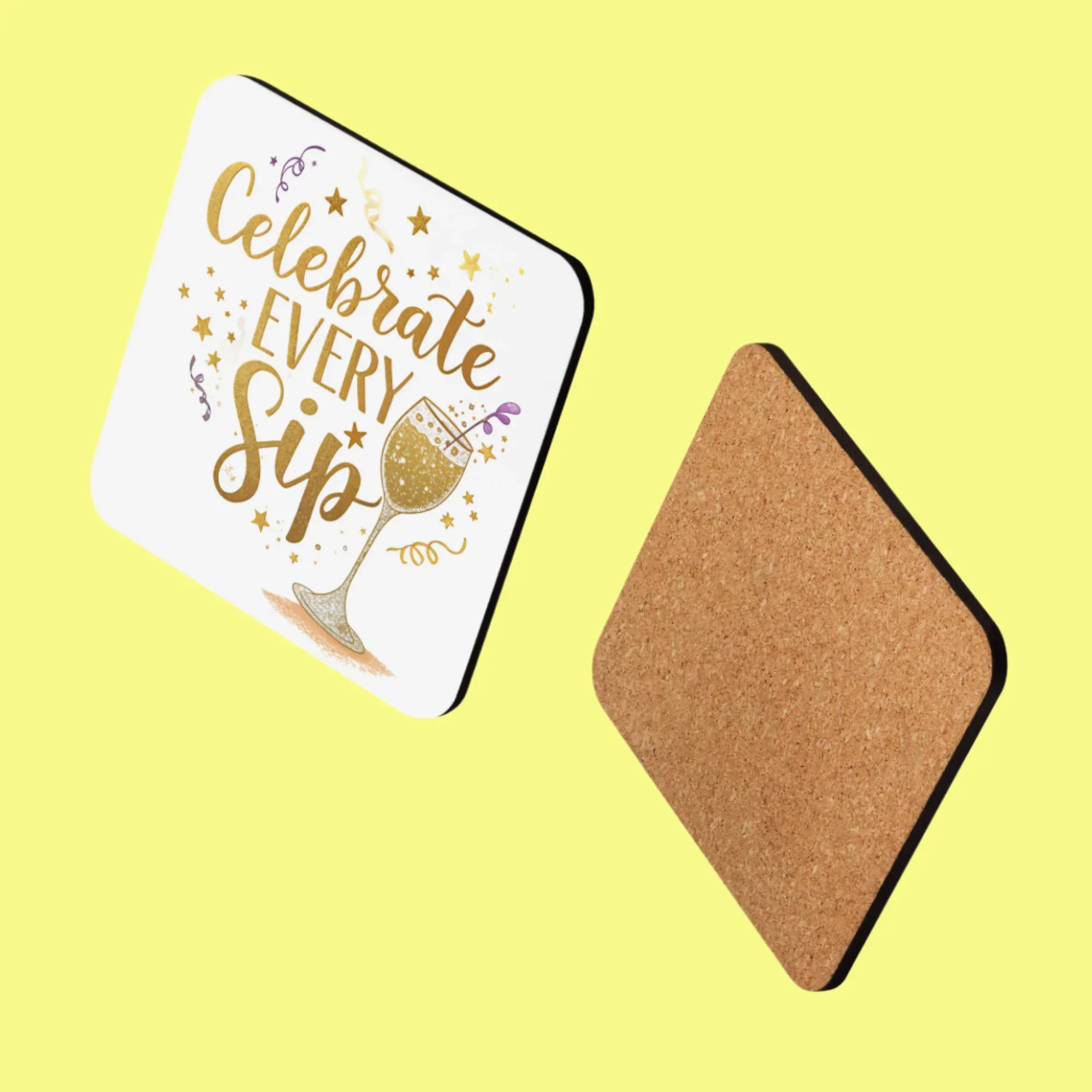 Celebrate Every Sip (Gold Sparkle Version) Coaster - RaZits