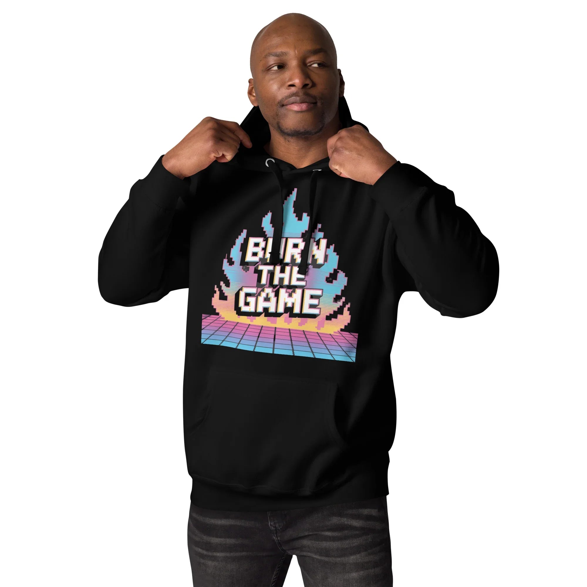 Burn The Game Hoodie – Retro Gaming Hoodie with Pixel Flame Arcade Design - RaZits