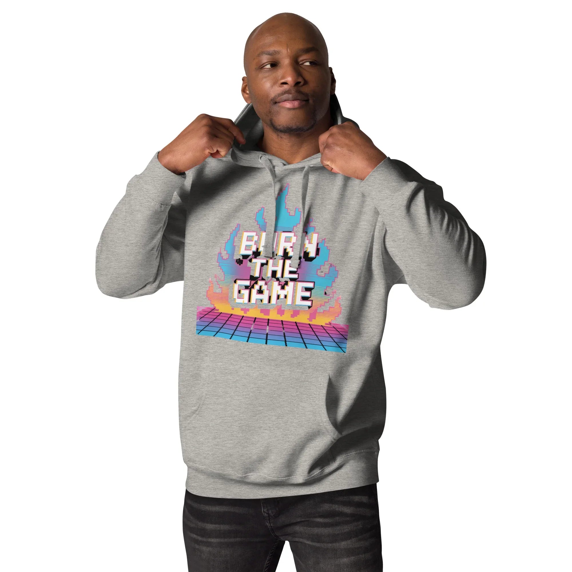 Burn The Game Hoodie – Retro Gaming Hoodie with Pixel Flame Arcade Design - RaZits