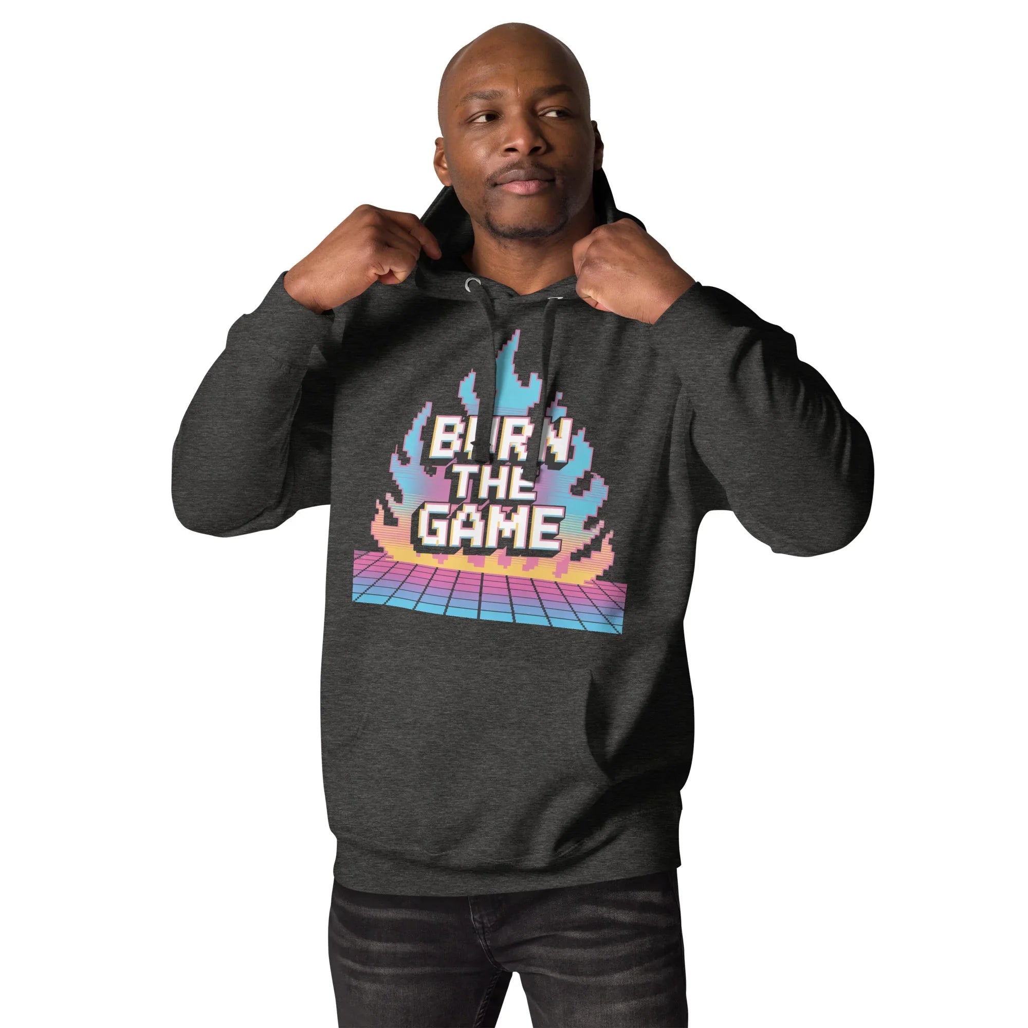 Burn The Game Hoodie – Retro Gaming Hoodie with Pixel Flame Arcade Design - RaZits