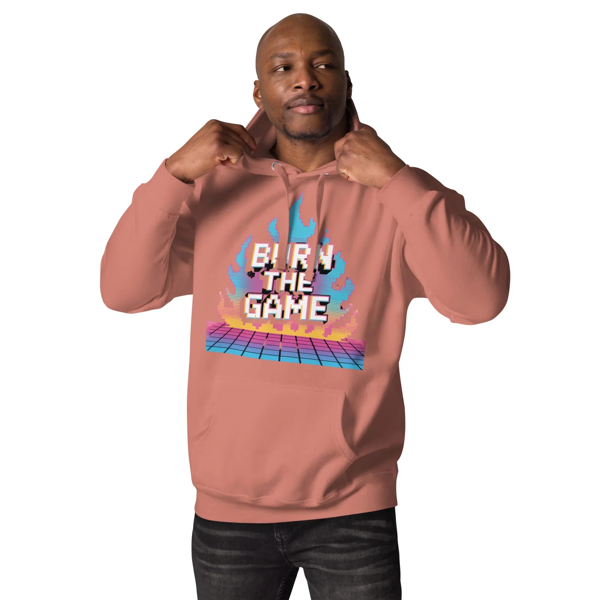 Burn The Game Hoodie – Retro Gaming Hoodie with Pixel Flame Arcade Design - RaZits