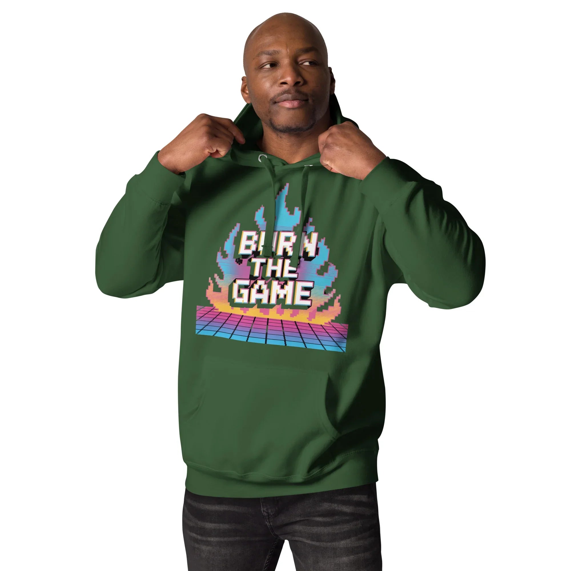 Burn The Game Hoodie – Retro Gaming Hoodie with Pixel Flame Arcade Design - RaZits