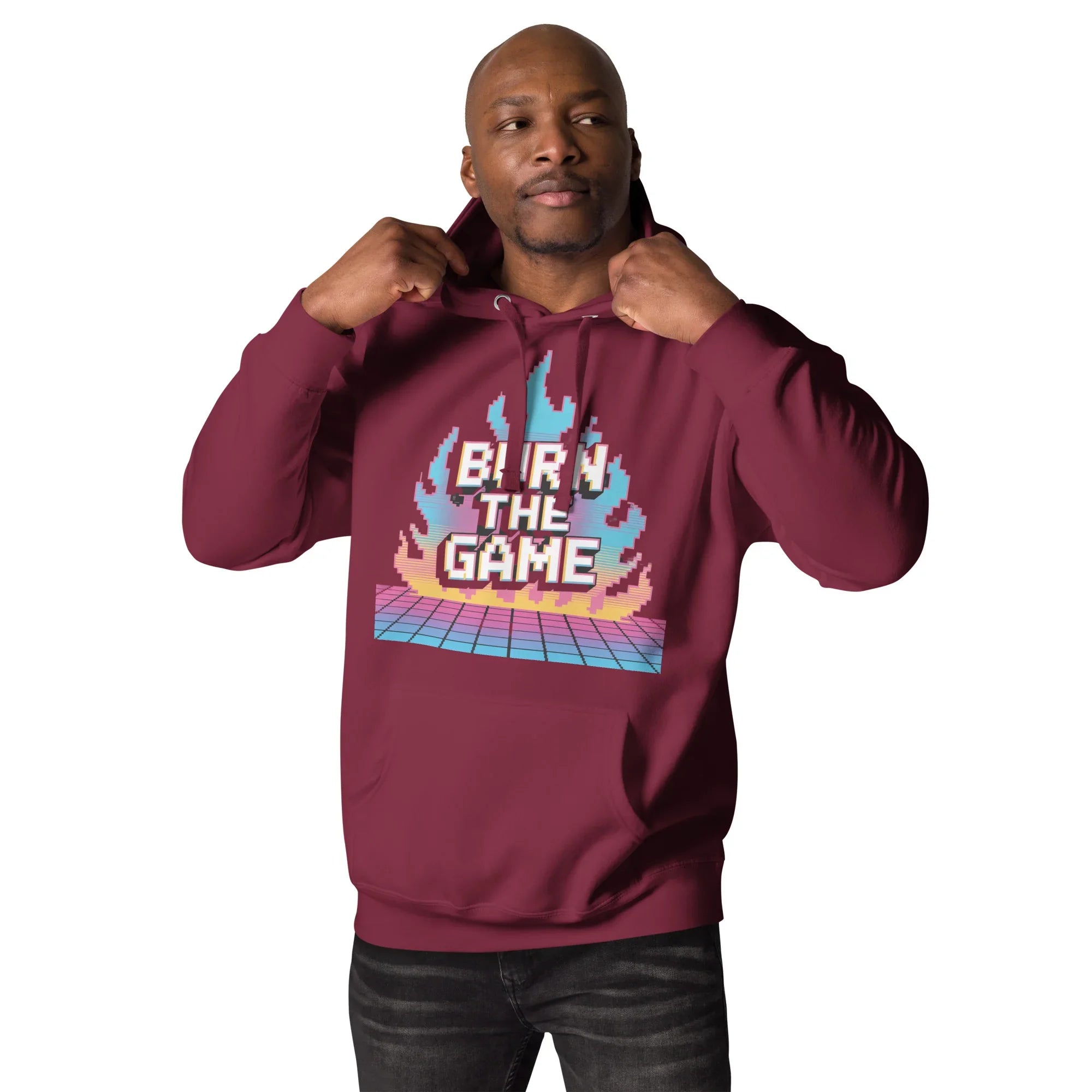 Burn The Game Hoodie – Retro Gaming Hoodie with Pixel Flame Arcade Design - RaZits