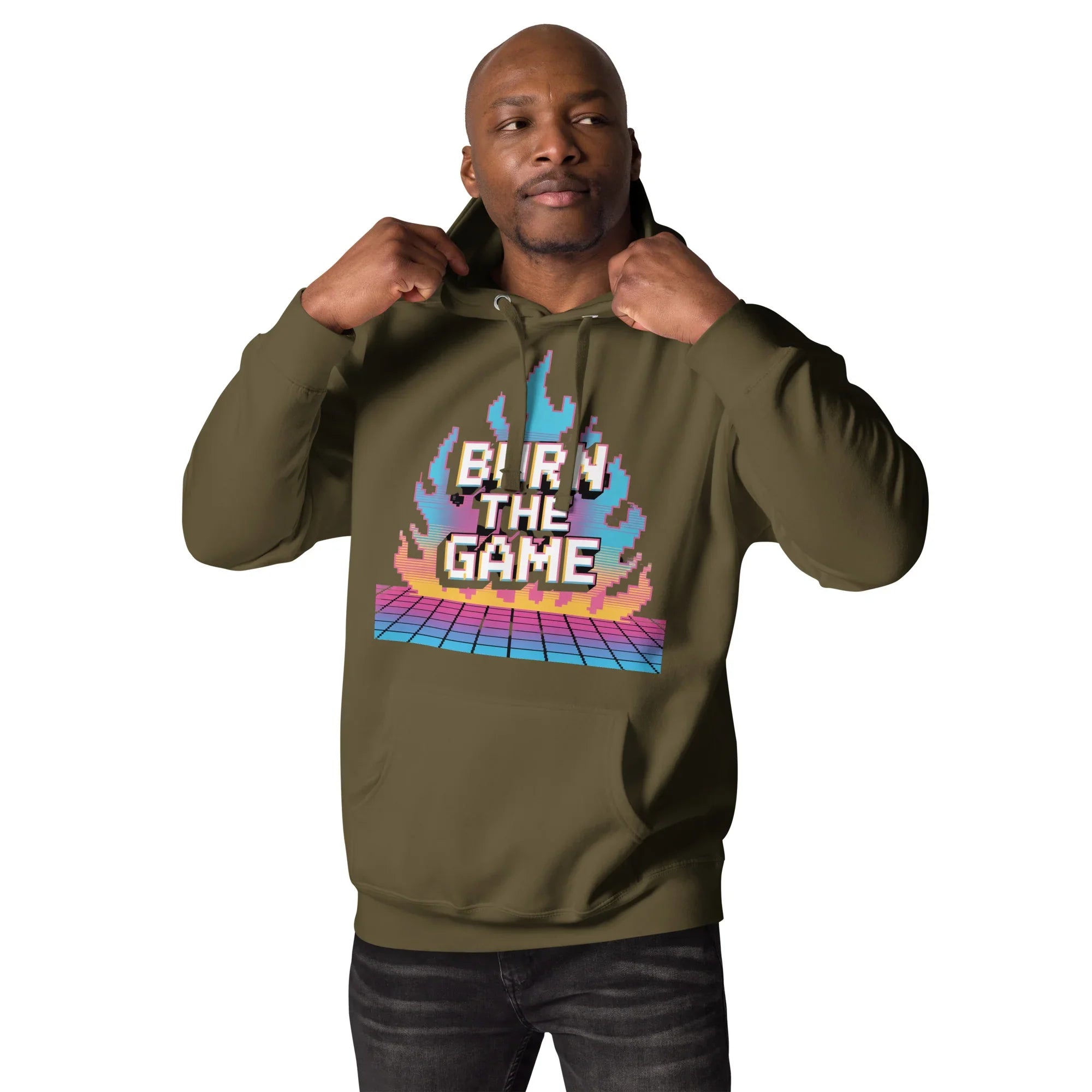 Burn The Game Hoodie – Retro Gaming Hoodie with Pixel Flame Arcade Design - RaZits